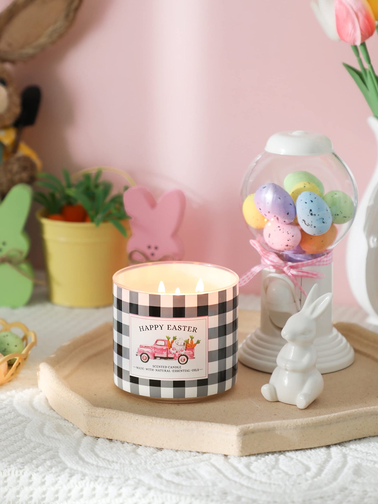 Easter Candle, Lilac Scented Candle, Spring Candles, Happy Easter Candles Gift for Women, 3 Wick 14 oz Large Jar