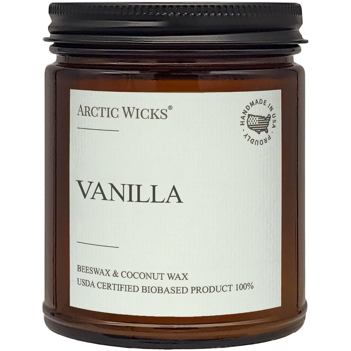 Vanilla Scented Coconut & Beeswax Candle | 9oz Amber Jar | Arctic Wicks Handmade Non-Toxic Clean Burning Candles | Inspired by Festive Vanilla Fig | Spa or Gift | USDA Certified 100% Biobased