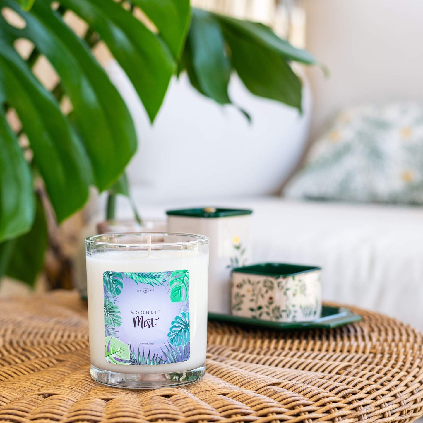 Kate Bissett Baubles Moonlit Mist Scented Premium Candle and Jewelry with Surprise Earring Inside | 10 oz Large Candle | Made in USA | Parrafin Free