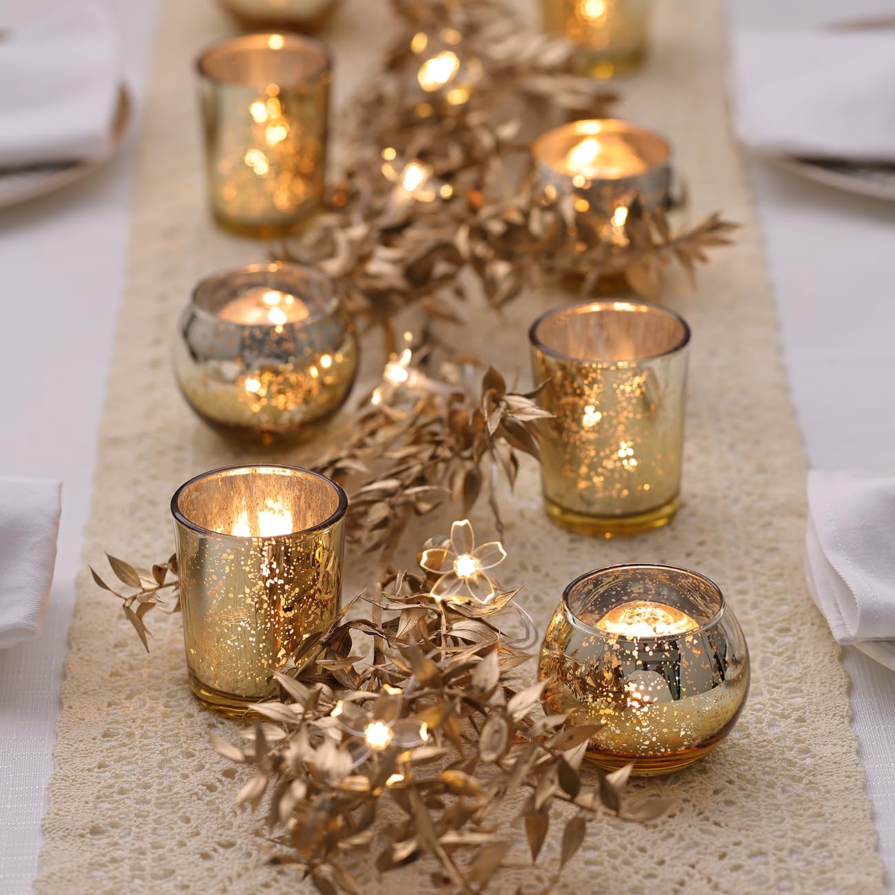 LETINE Gold Votive Candle Holders Set of 36 - Speckled Mercury Gold Glass Candle Holder Bulk - Ideal Spring Summer Decor for Wedding Centerpiece Table，Valentine's Day Decorations Indoor