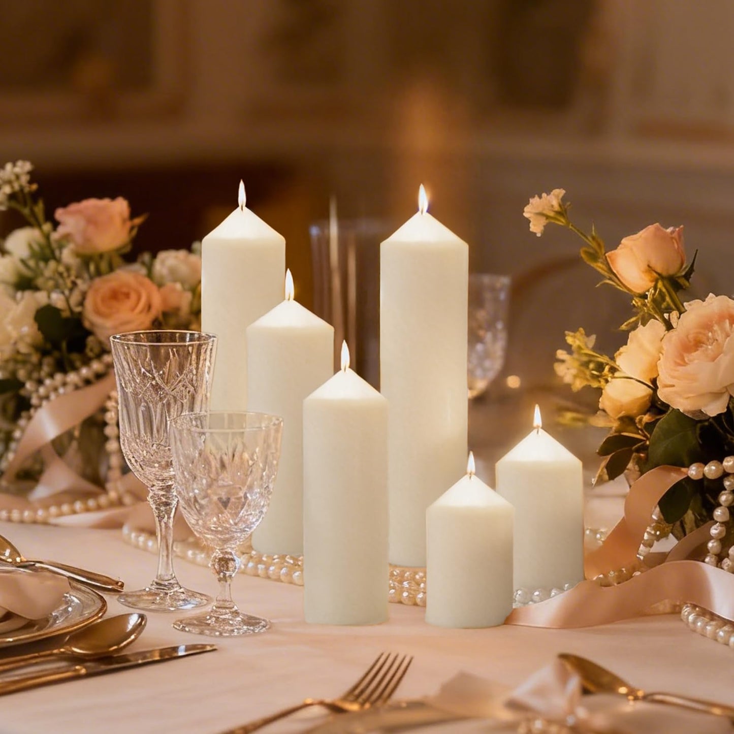 Veiuwa 6 Pcs White Pillar Candles Bulk Set，2x3 2x6 2x8 Inch - 2 Each Size，Hurricane Candles，Dripless Unscented Smokeless，Gives You a Better Atmosphere When Organizing an Event Party.