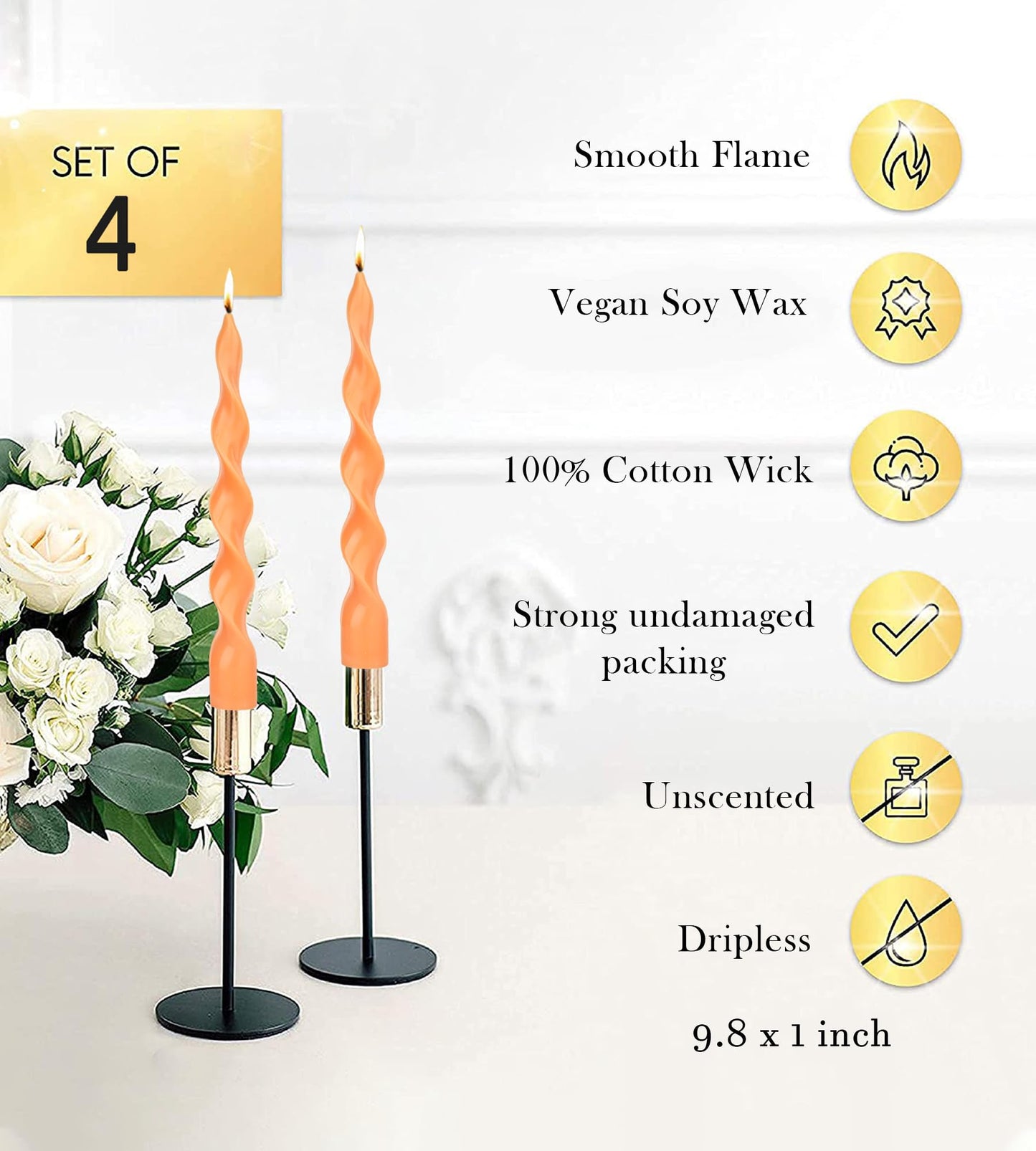 LPUSA 9.8'' Halloween Spiral Taper Candles,Handmade from Vegan Soy Wax for Holiday Wedding Party Home Dinner Decoration Party and Any Occasion(Orange)
