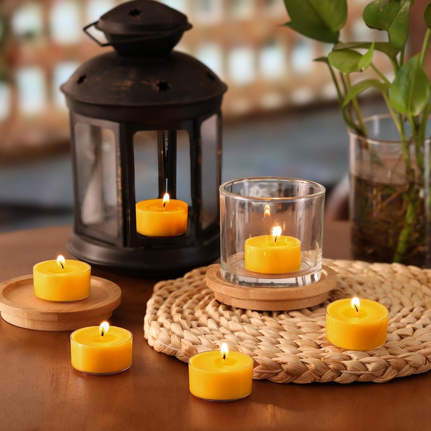 Citronella Scented Tea Lights Candles – Yellow – 6 Hour Burn – 100% Palm Wax – Scented Tealight Candles for Outdoor Summer Nights, Patio Dining – 48 Pack Scent Votive Candle