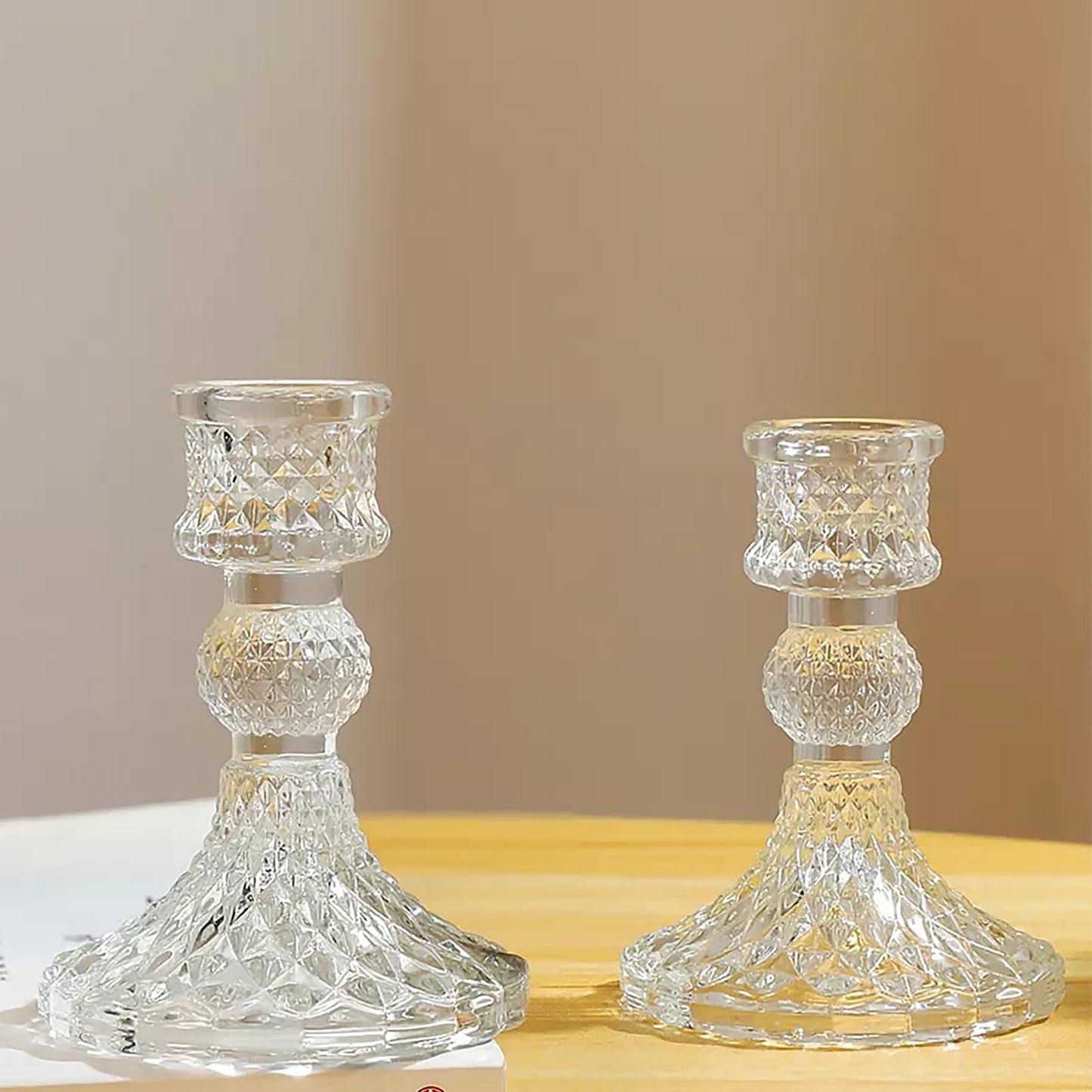 6 PCS Glass Candlestick Holders, Crystal Candle Holders& Glass Candle Holder for Wedding Party Table, Thick Candle Holders for Rustic, Party Supplies, Anniversary, Dining Room Table, Valentine's Day