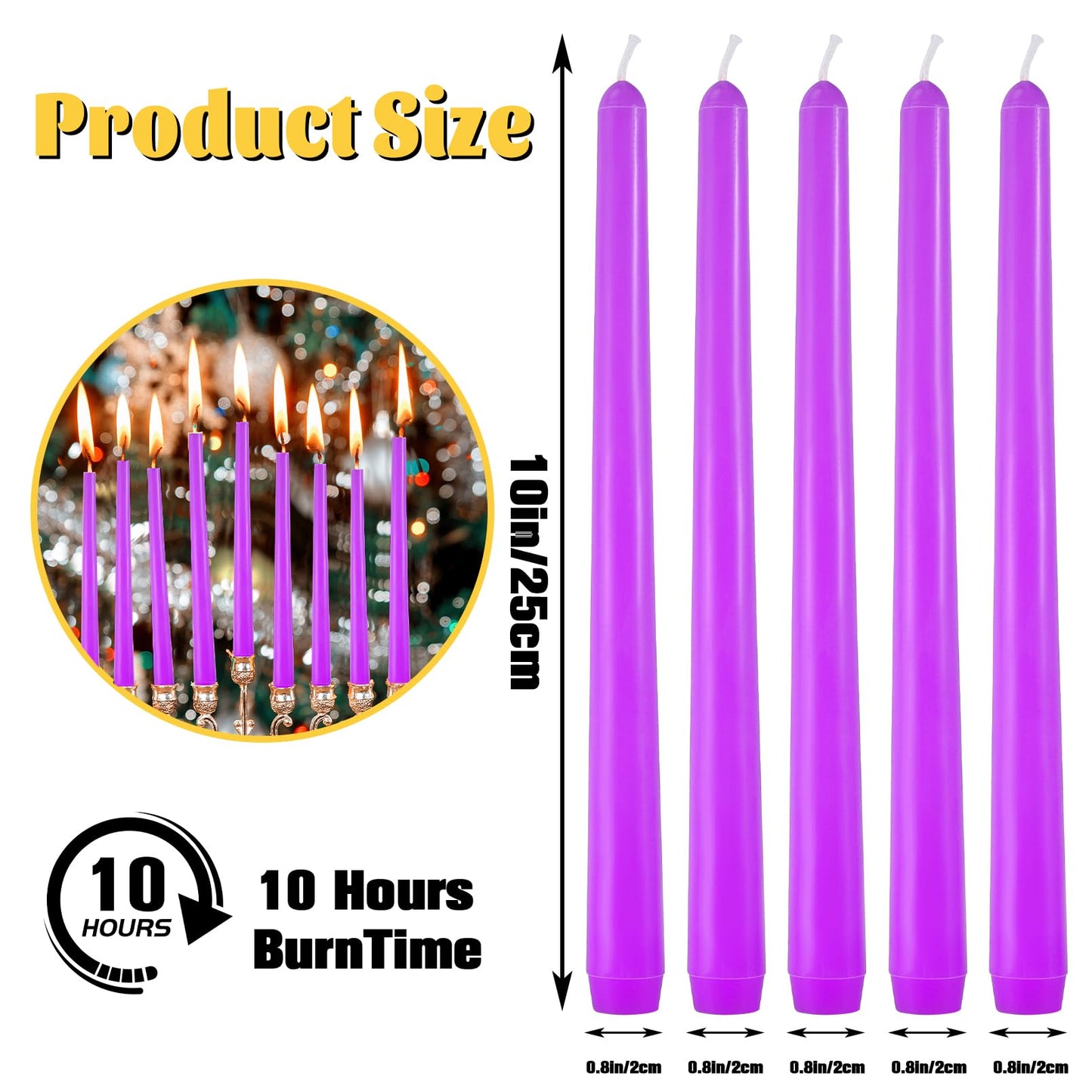 IJRPLM 24 Pack Taper Candles, 10 Inch Purple Tapered Candles, Tall Candlesticks, 10 Hour Burn Tim, Unscented, Smokeless and Dripless, Candle Sticks for Wedding Dinner Parties Home Decor