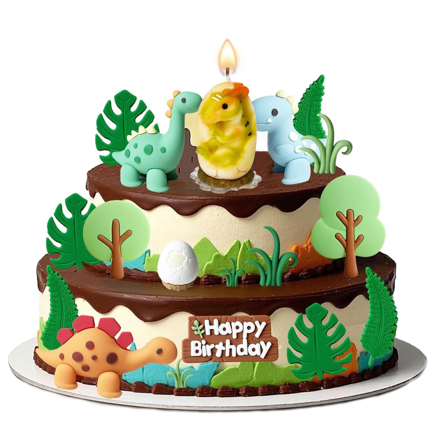 Mesiiloly Mesiiloly Largr Dinosaur Birthday Candle - 3.2" Green Dinosaur Cake Topper for Boys and Girls, Cute Dino Candle for Easter Birthday Party Decorations