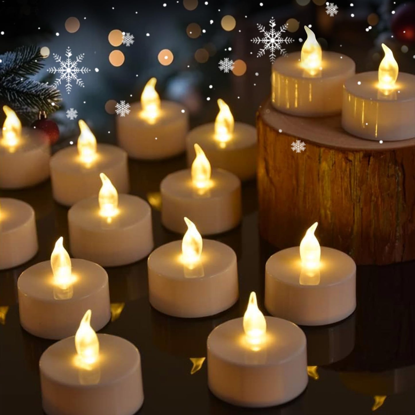 Eloer Tea Lights Flameless Candles, 50 Pack Warm Yellow Battery Operated Flickering Candles 200+ Hours Ideal for Home Decoration Outdoor Wedding Parties (50pack Warm Yellow)
