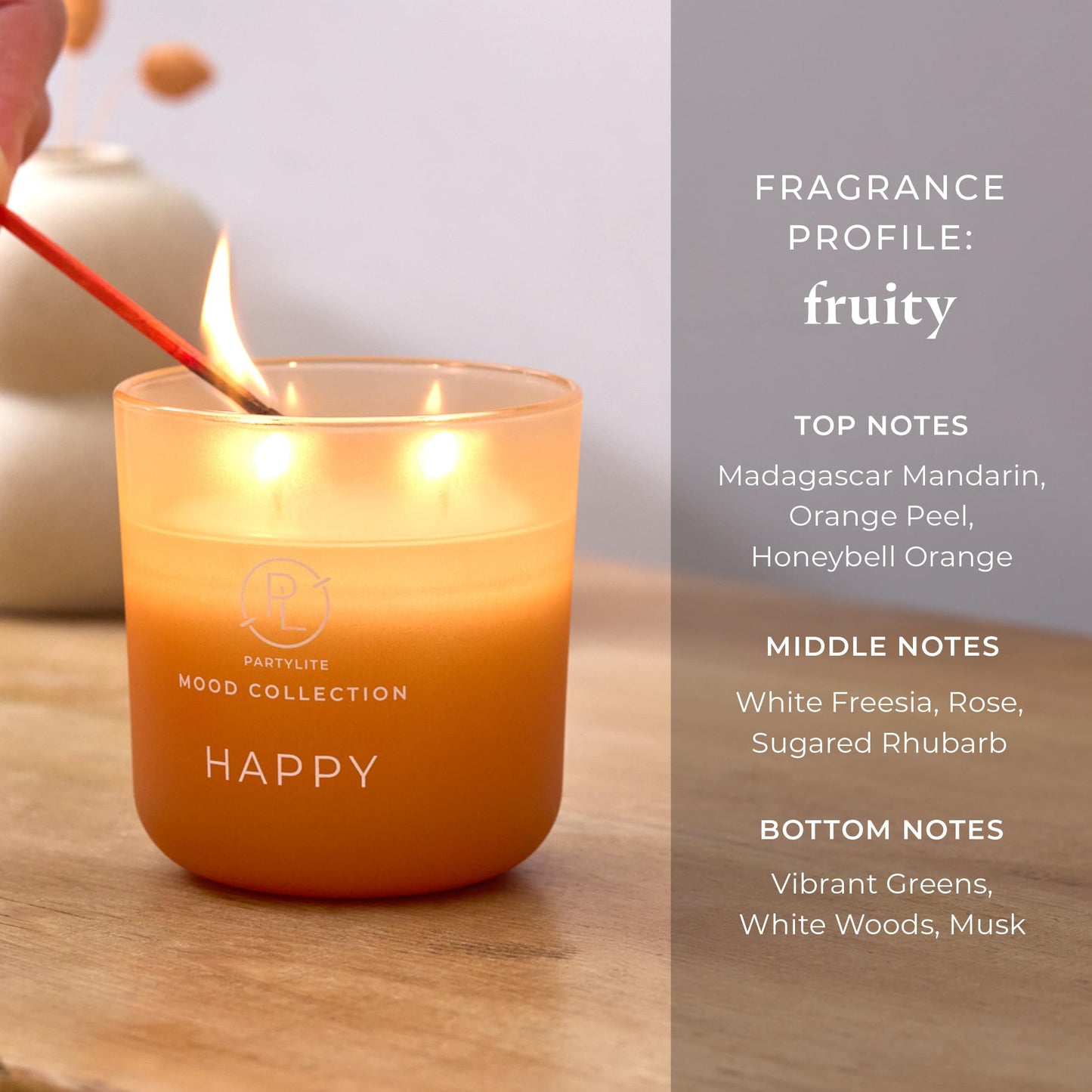 PartyLite Happy Scented, with Notes of Madagascar Mandarin and Orange Peel, 14.1oz 2-Wick Ombre Jar Candle, 24-48 Hour Burn Time, Part of The Mood Collection, Citrus & Floral, Perfect for Gifting
