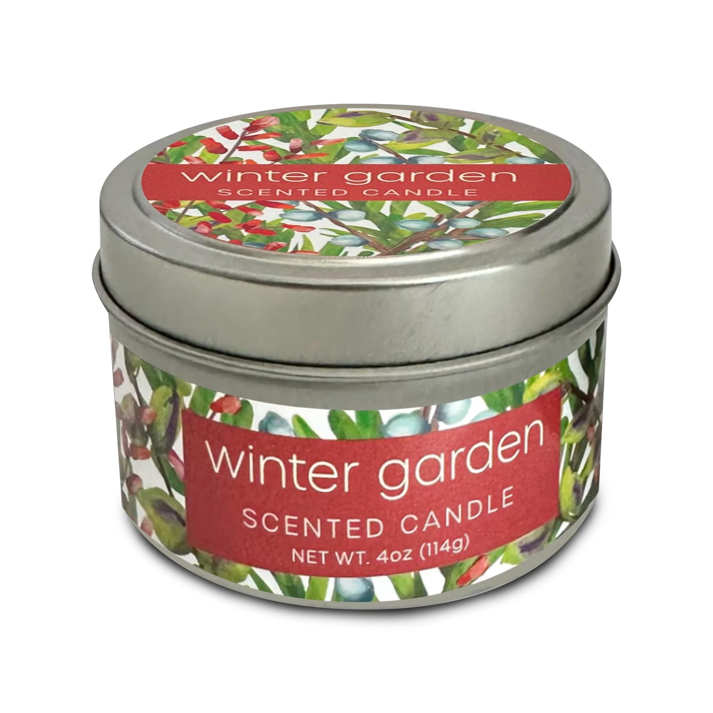 Greenwich Bay Hand-Poured Scented Candle in Decorative Tin – 4 oz/114 g Travel Candle with Lead-Free Wick, Vegetable Wax, Long-Burning Aromatherapy Gift, Single Wick – Made in USA (Winter Garden)