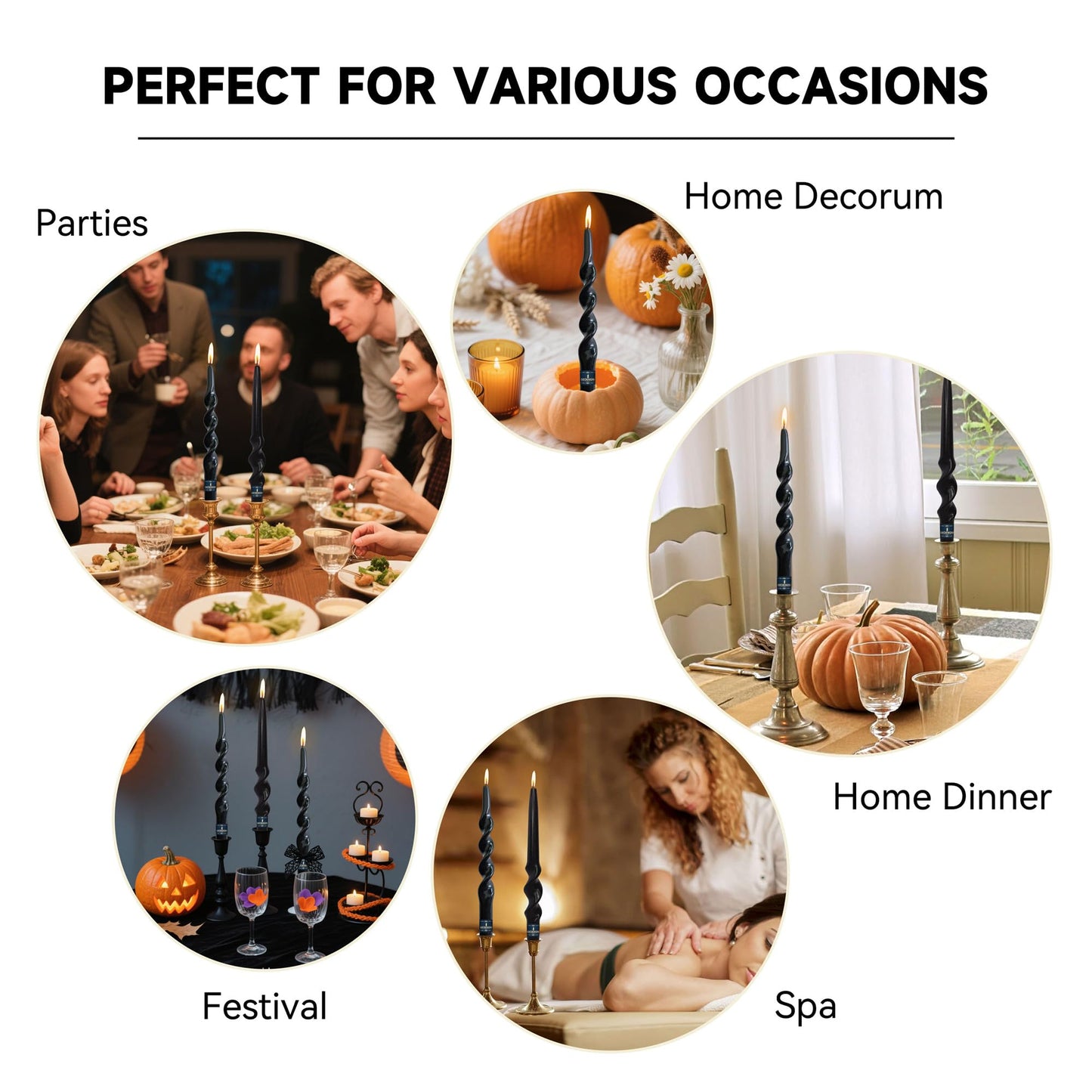 Halloween Candlestick Spiral Taper Candle,Gedengni 4pcs Black Candle Sticks Long Twisted Candlesticks Unscented Tapered Candles for Home Décor Weddings Festive Dinner (1-23D-BLACK)