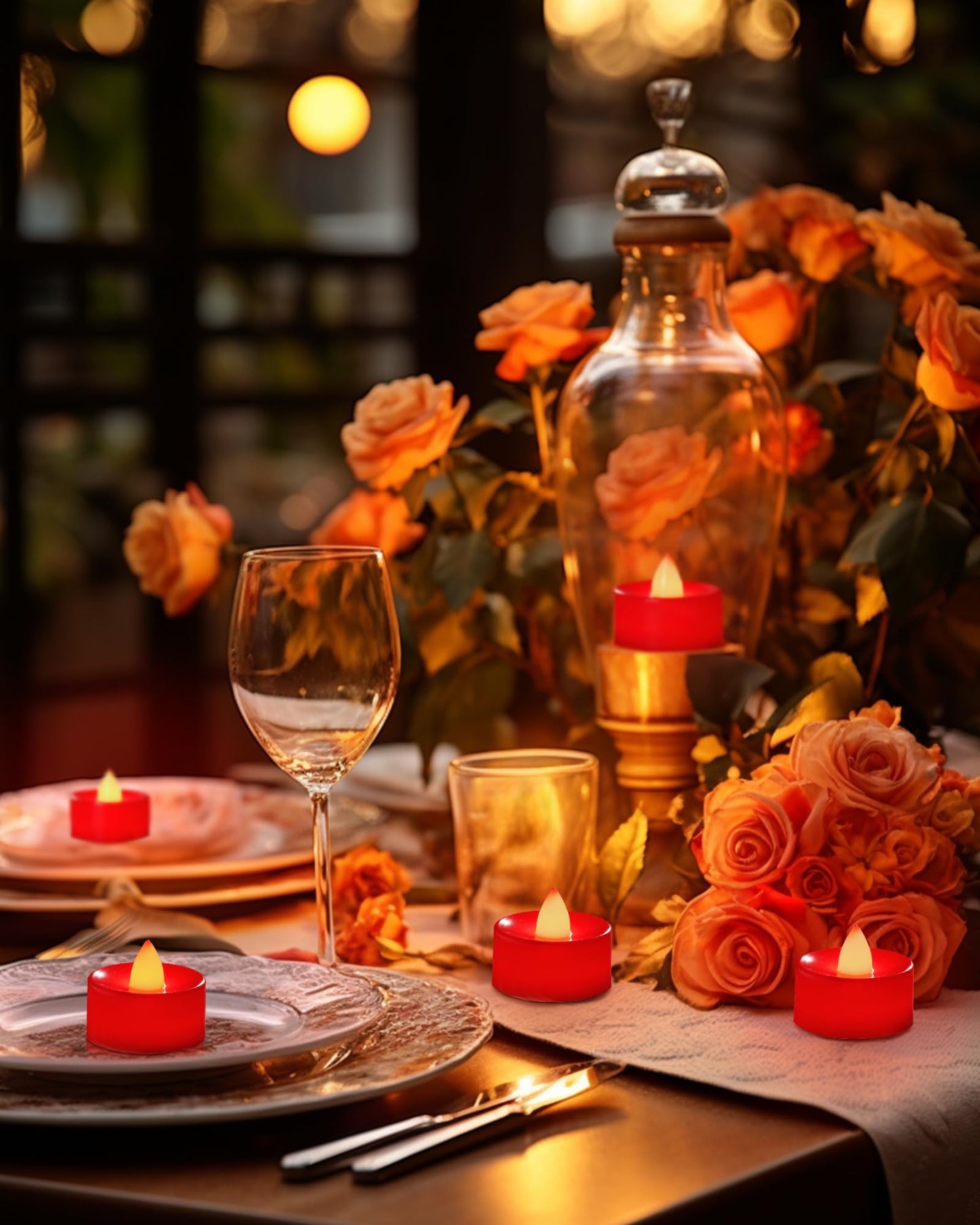 BEICHI Flameless Candles, Battery Operated LED Tealights Votive Flickering for Party Halloween, Christmas, Wedding- 24Pack, Red Light