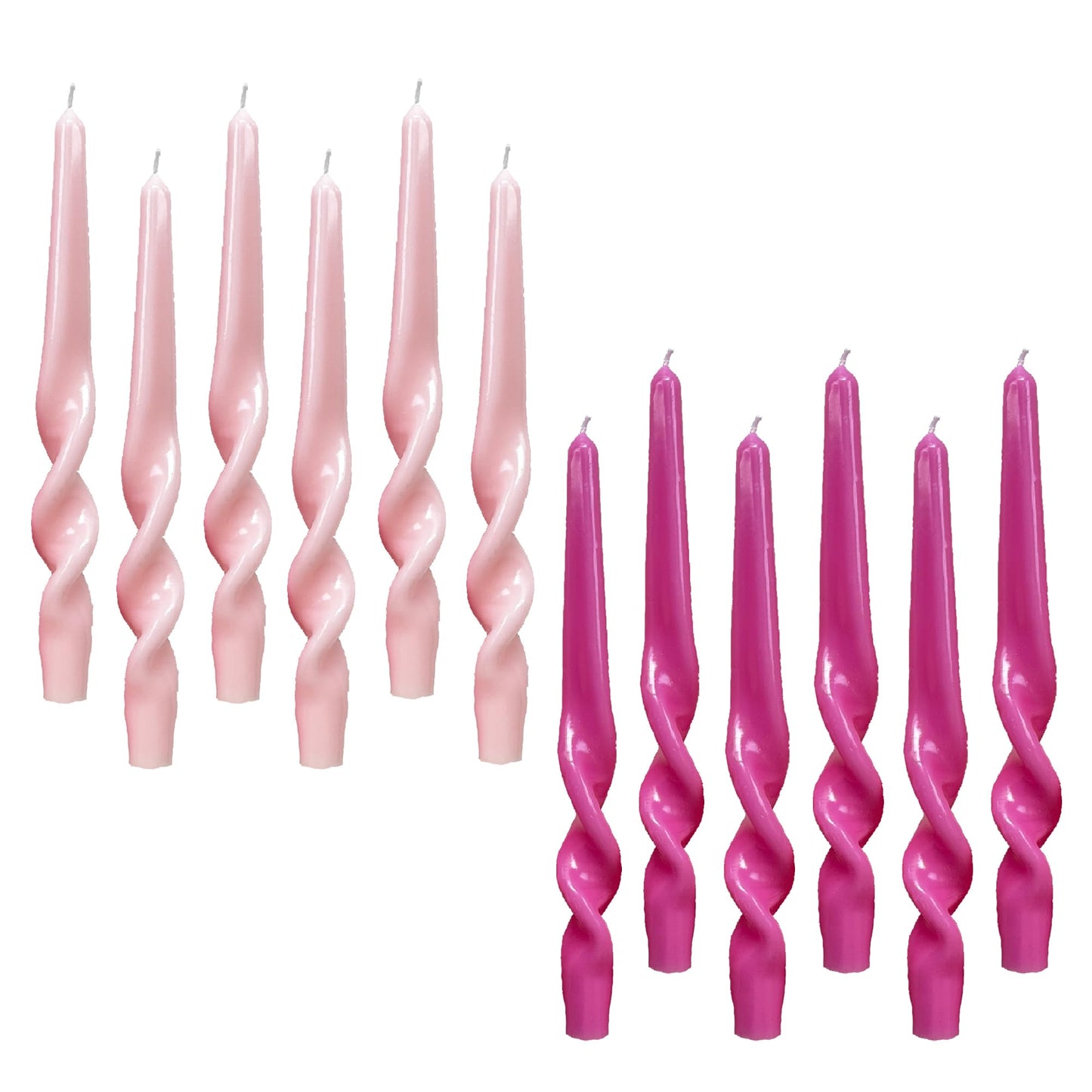 PAMELIFE Pink Twisted Spiral Taper Candles - 12pack Two Tone Candle 9.5 Inch Gloosy Dripless Tall Candlesticks for Home Decoration Holiday Wedding Party(Pink)