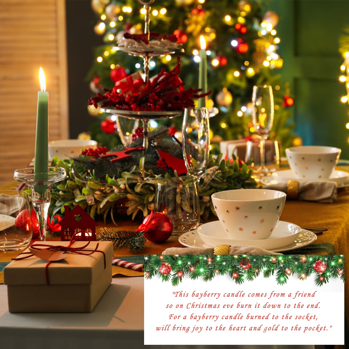 6 Pcs Bayberry Taper Candle Christmas Table Decoration Bayberry Scented Taper Candle Dinner Christma Candles for Christmas Holiday Collection