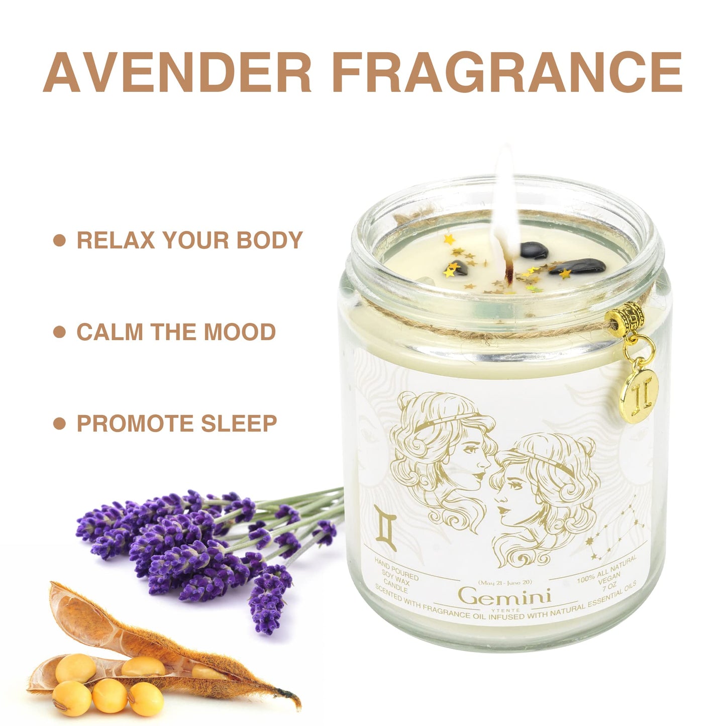 YTENTE Gemini Zodiac Sign Candles Gift, Zodiac Crystals Candles Jar,Astrology Lavender Scented Soy Stones Candles Best Friends Gifts for Women Men Sister Brother Funny Birthday Gift