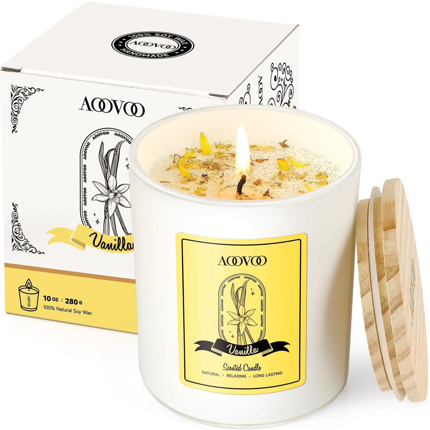 AOOVOO Vanilla Scented Candles for Women - Aromatherapy Candle with Crystals Inside, 10oz Soy Candles for Home Scented, Birthday Gifts Valentines Day Candle for Women Mom