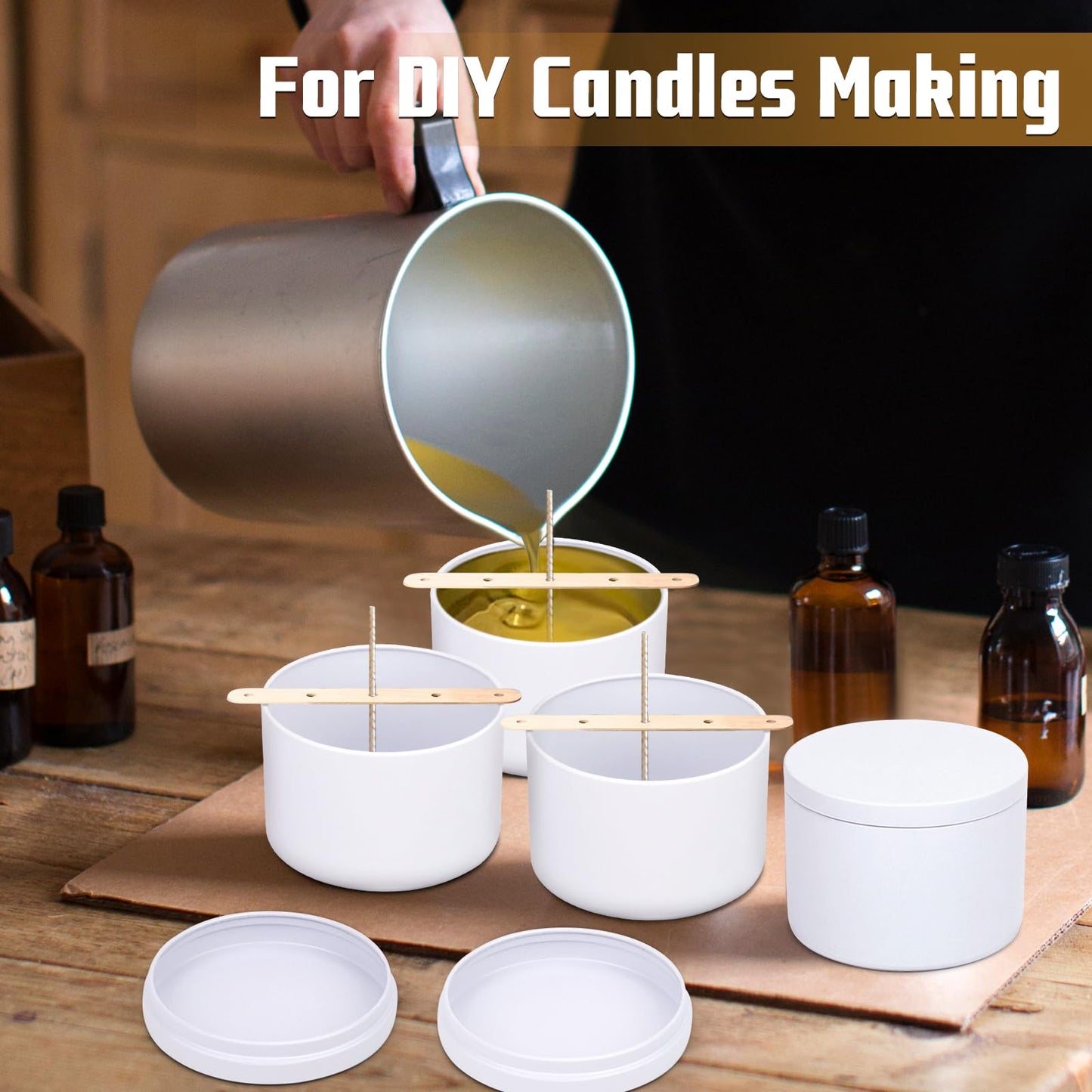 YJHSS 24-Pack 8oz Candle Tins with Lids, Metal Candle Jars for Candle Making, Empty Containers Vessels Bulk for Small Business & Beginners DIY Storage -White