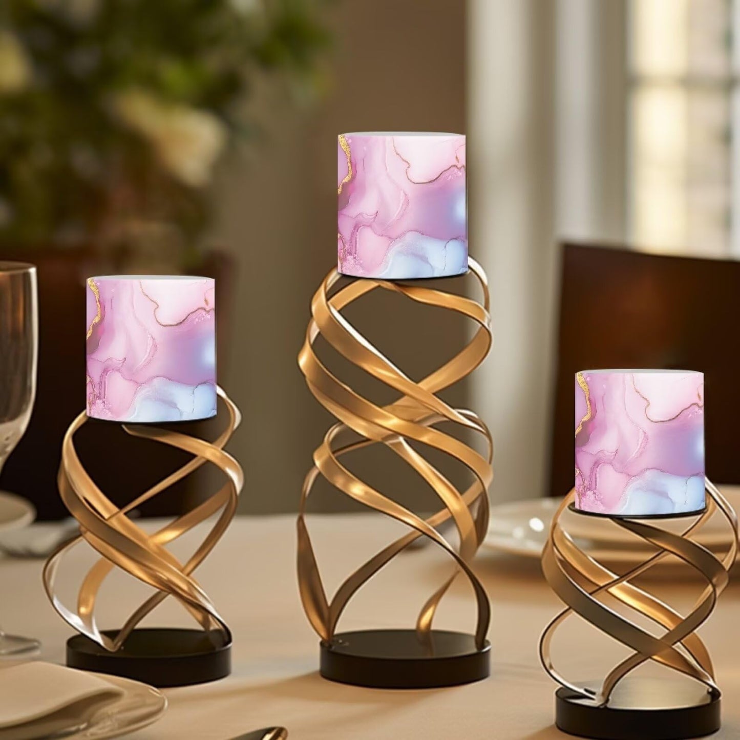 Cozeyat Pastel Marble Flameless Candles 4 Pack Battery Operated LED Pillar Candles with Remote Control Timer Waterproof for Indoor Outdoor Patio