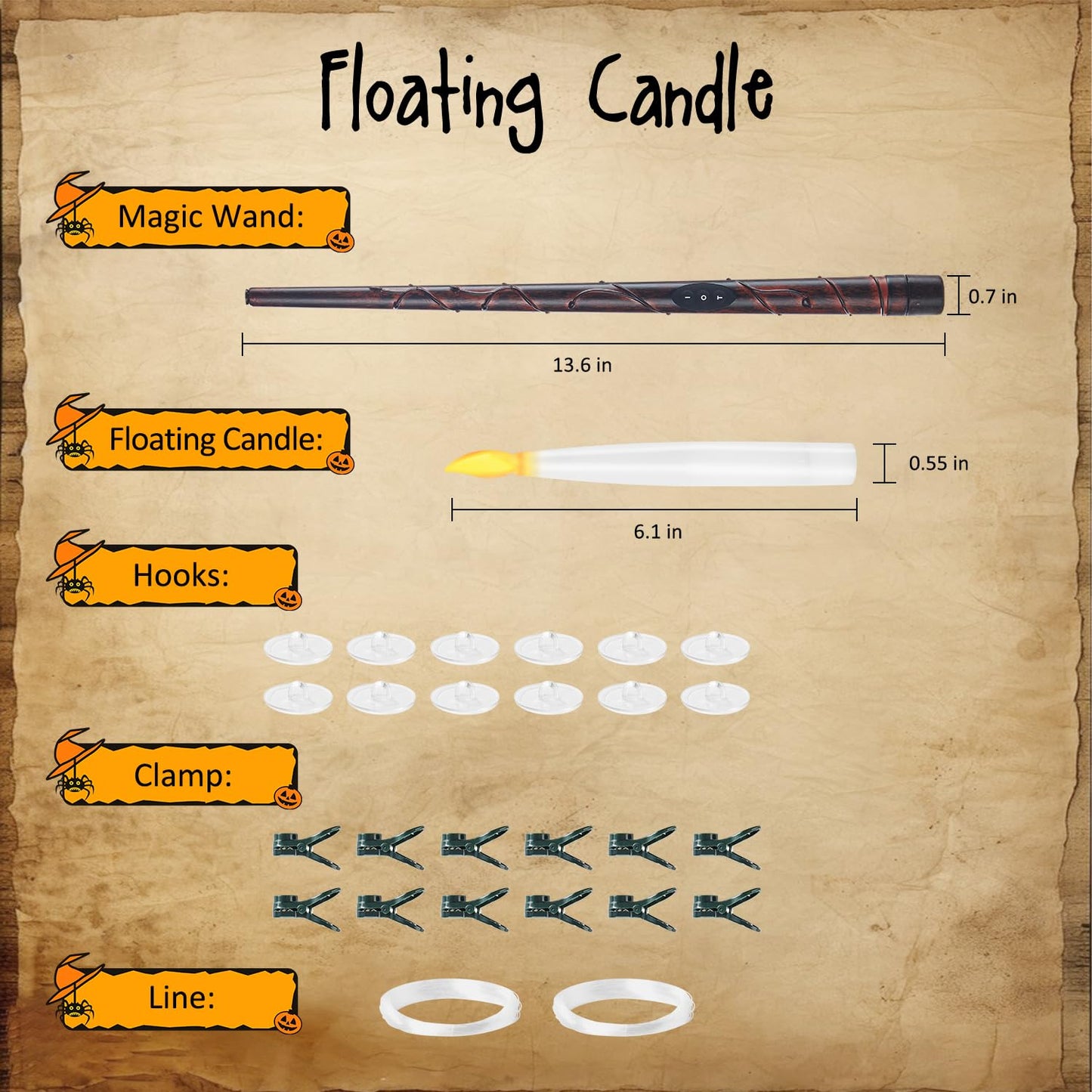 Floating Candles with Wand, 12 Pcs Magic Hanging Candles Halloween LED Taper Candles Battery Operated Floating Flameless Candles Floating Candles Hanging for Halloween Decorations