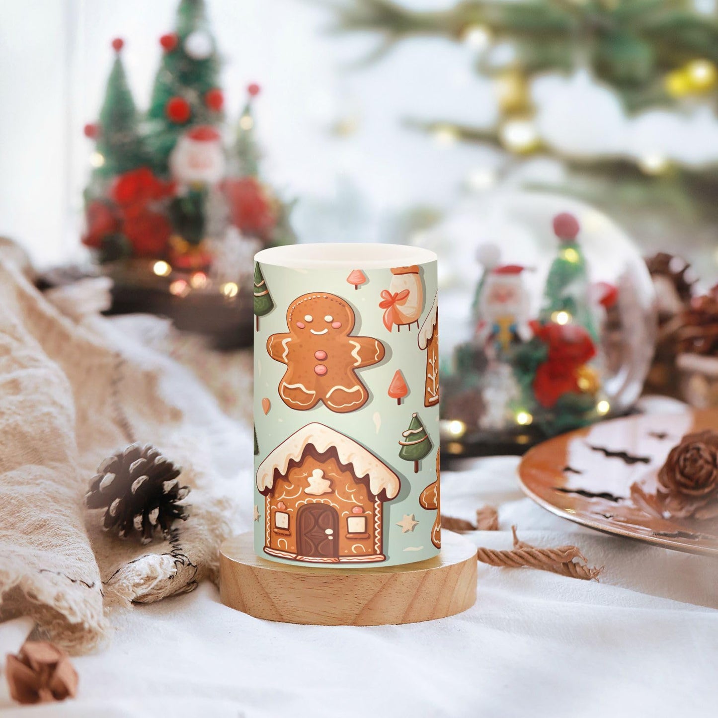 ALAZA Christmas Gingerbread House Flickering Flameless Candles Battery Operated with Remote Timer,Tea Light Candles LED Pillar Votive Candles Set of 2 for Outdoor Indoor Decorations