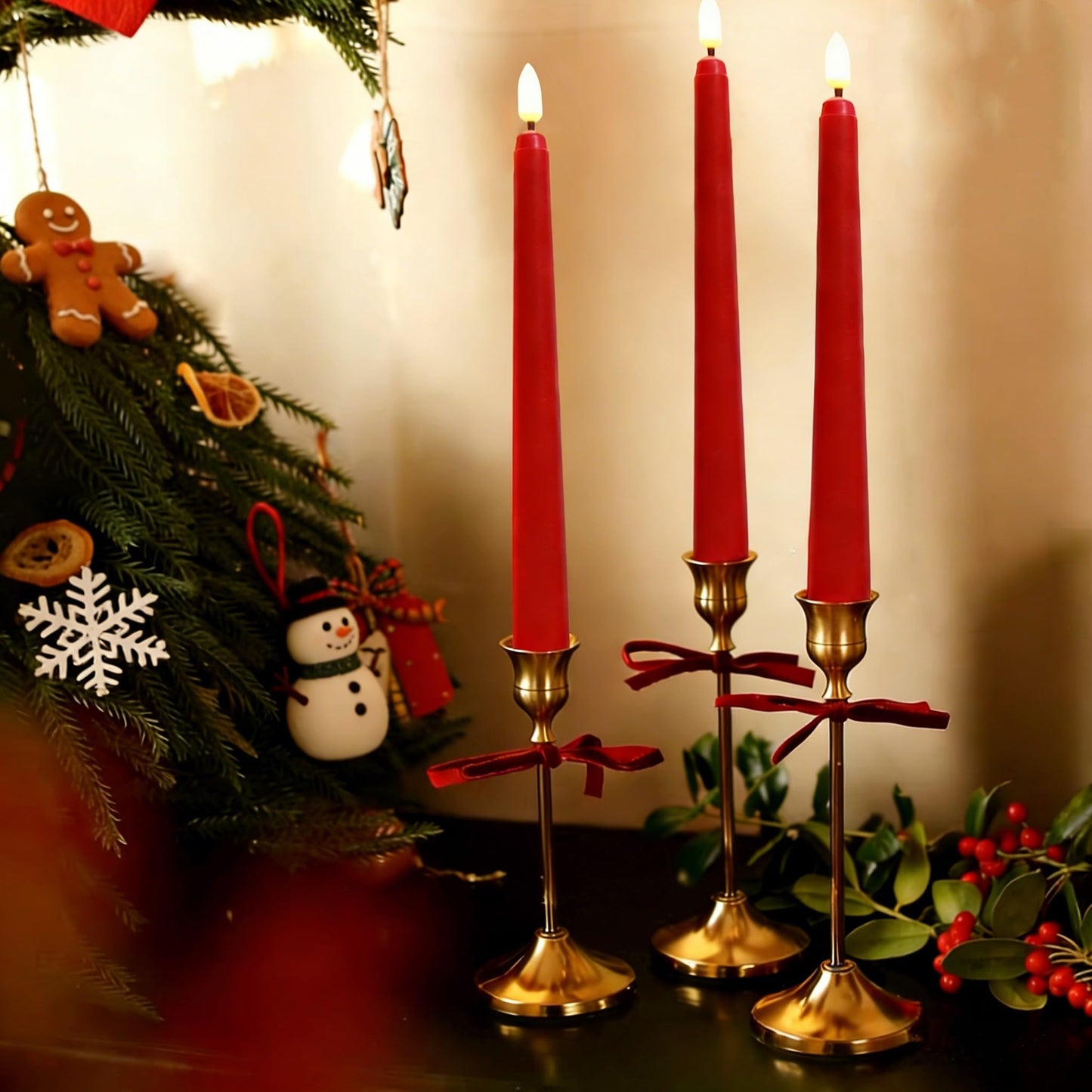 Ni-JASW Red Flameless Taper Candles with Remote, Flickering Battery LED Candlesticks Home Decor Set of 12