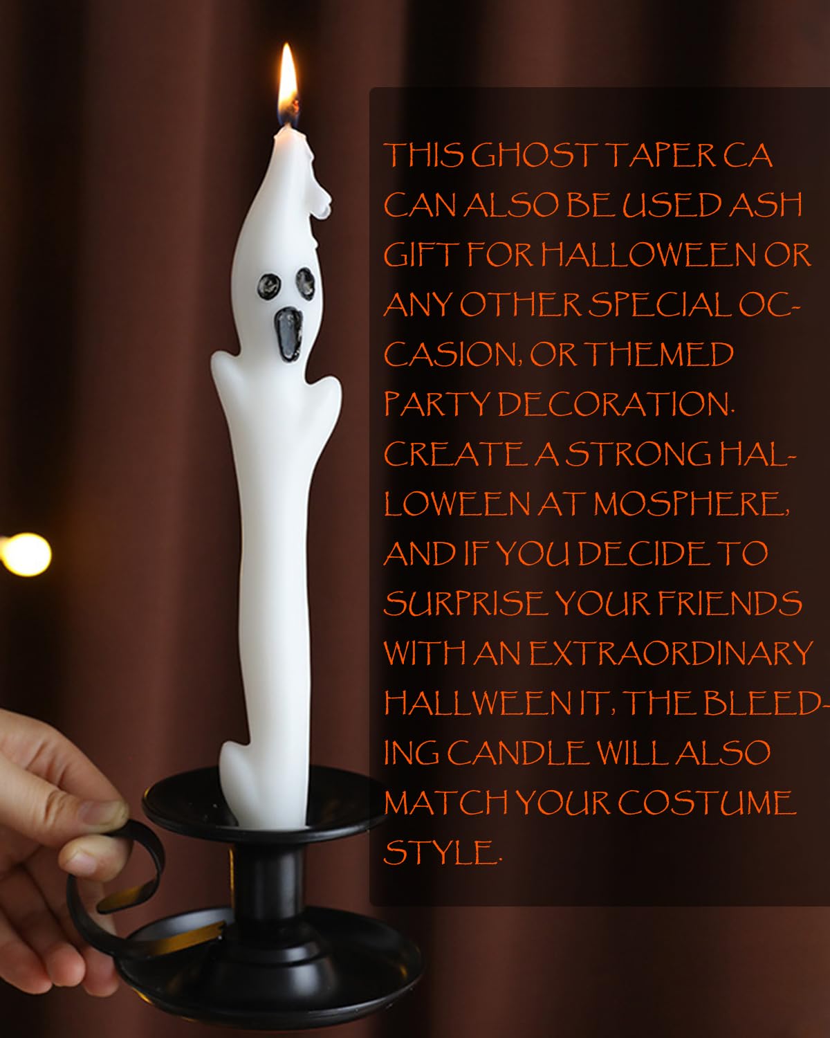 10inch Ghost Taper Candles White Tall Taper Candle with Decorative Candlestick for Halloween Table Decorations,Set of 2