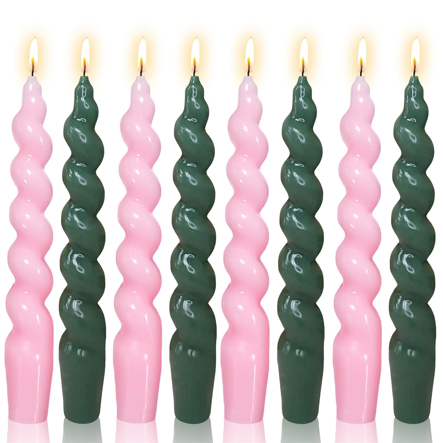 Gedengni 8pcs Pink Candlesticks Short Taper Candles - 7 inches Funky Candle Sticks Green Spiral Tapered Candles Twisted Candles for Home Décor Dinner Weddings Women Gifts