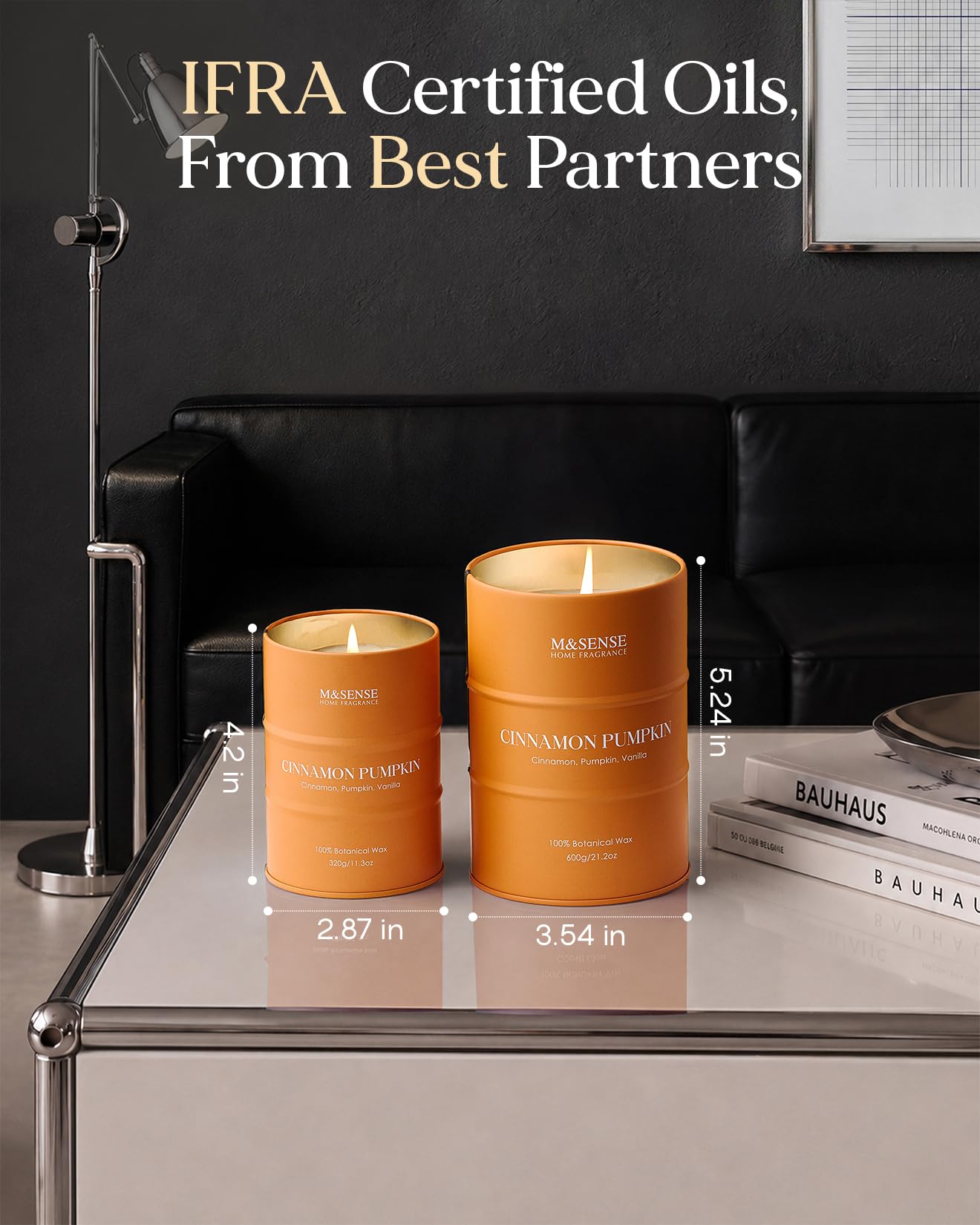 M&SENSE Cinnamon Pumpkin Scented Candles Large,Christmas Soy Candles,21.2oz 120 Hour Slow Burning,Aromatherapy Candle for Stress Relief Meditation Relaxing,Christmas Decor