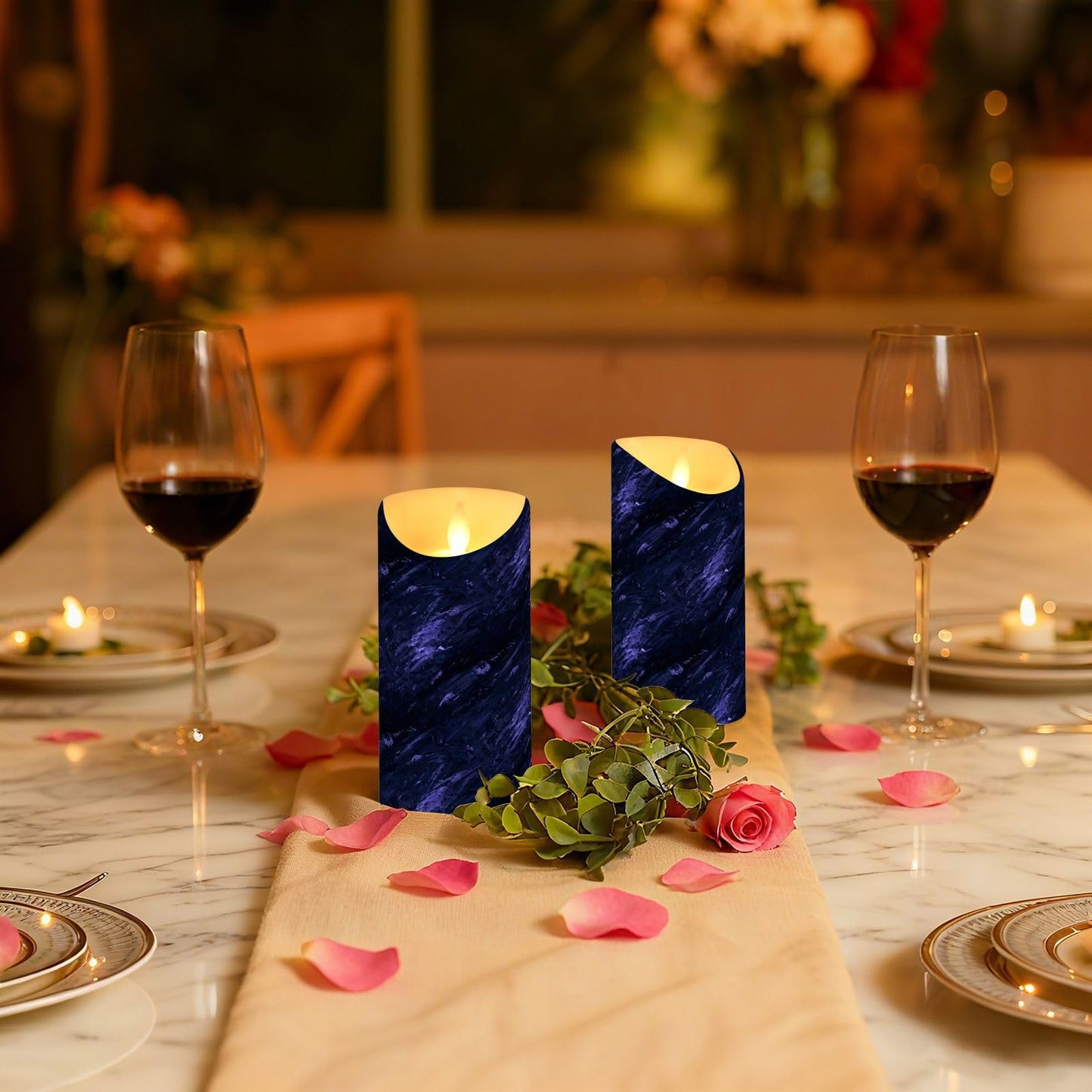 Gravopti Abstract Texture 2 Pack Flameless LED Pillar Candles with Remote & Timer, Battery Operated, Flickering Wax Candle for Wedding, Romantic Home & Party Decor