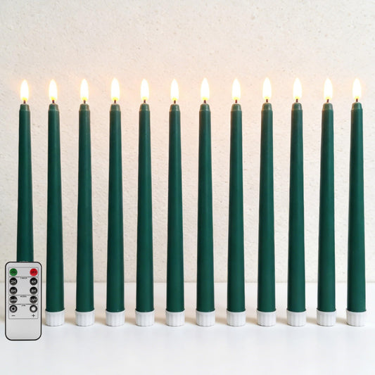 Ni-JASW Green Flameless Taper Candles with Remote Timer, Flickering Battery LED Candlesticks Spring Home Decor Set of 12