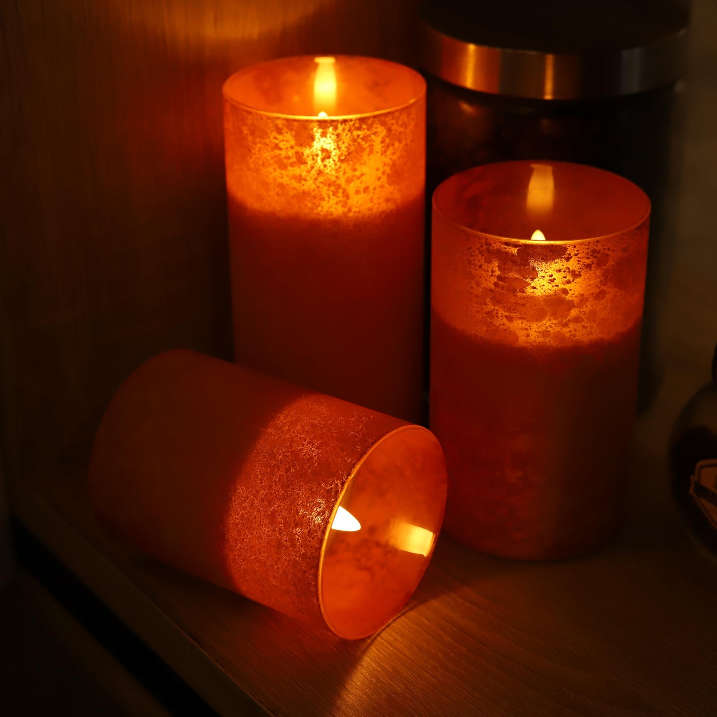Flickering Flameless Candles - Sandblast Glass Battery Operated with Remote and 2/4/6/8 H Timer, Set of 3 LED Pillar Candles (D3"xH 4"5"6")with Realistic Wax Candles for Home Decor (Sandblast Orange)