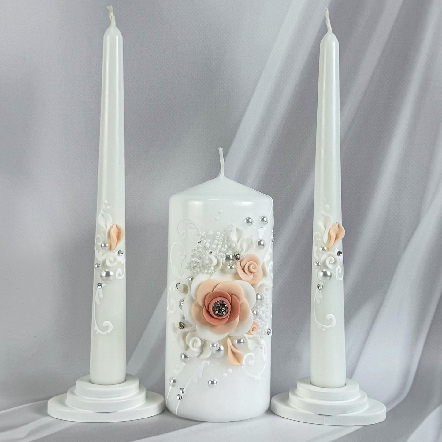 Magik Life Unity Candle Set - Wedding Ceremony & Reception – 6” Pillar & Two 10” Taper Candles – Long Burning Unity Candles for Marriage Ritual – Handmade in USA – White | Rose