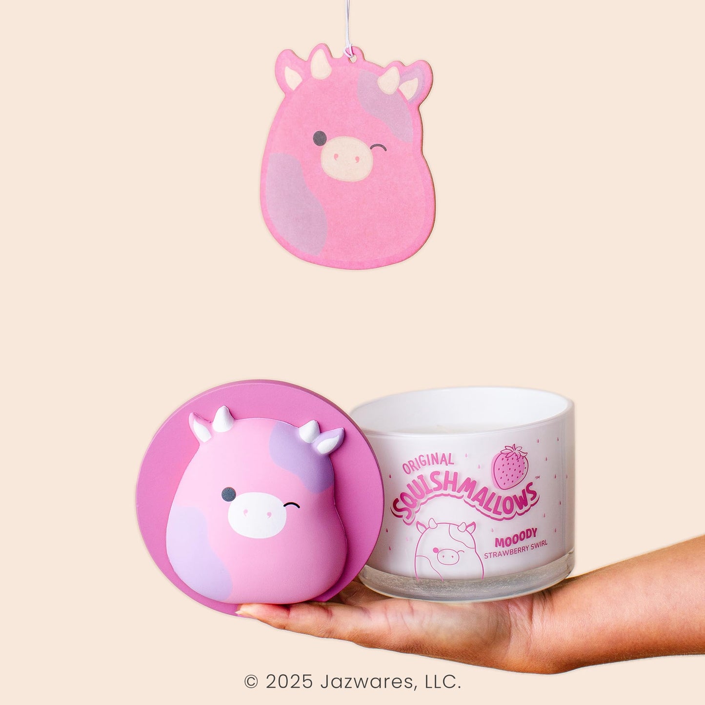 Studio Oh! x Squishmallows Scented Candle, Patty Mooody Strawberry Swirl Strawberry, Vanilla, Citrus & Freesia, 12 oz, Reusable Jar, Scented Candles for Home, Relaxing Calming Candle
