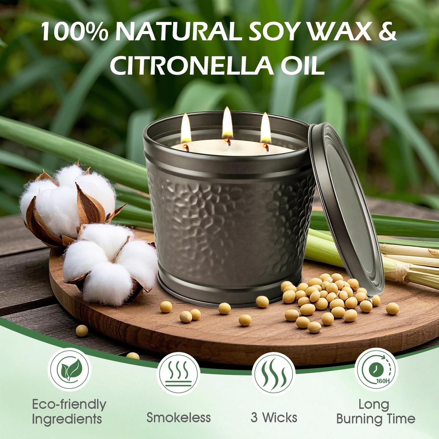 Citronella Candles Outdoor, Large Citronella Candle for Patio, 2 Pack Natural Soy Wax Outdoor Candles Bulk for Garden Yard Home Balcony Camping Backyard,Summer Candle Bulk for Home, Long Burning