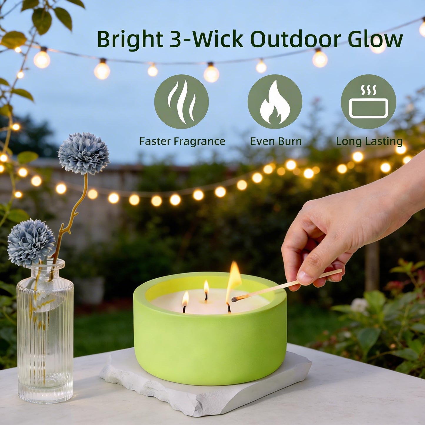 Viyffo Large Citronella & Lemon Candle Outdoor, 3 Wick 20oz Scented Candle Indoor, Non Toxic Soy, Green Ceramic Jar for Patio, Deck, Garden, Backyard & Camping, Home Fragrance, Décor & Gift