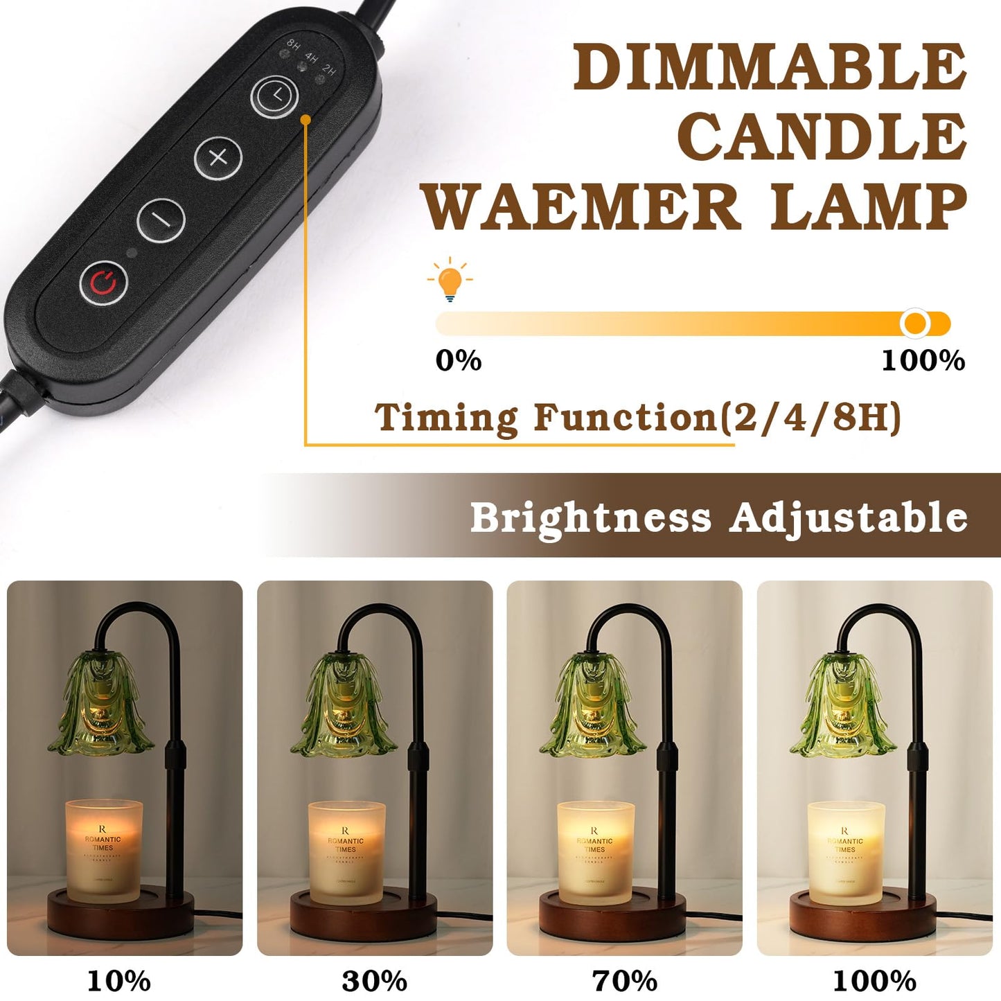Small Candle Warmer Lamp with Timer, Adjustable Green Lamp Warmer for Jar Candles, Unique Women Gifts for Birthday, Dimmable Candle Heater, Mothers Day Gifts, Cute Wax Warming Light with Wood Base