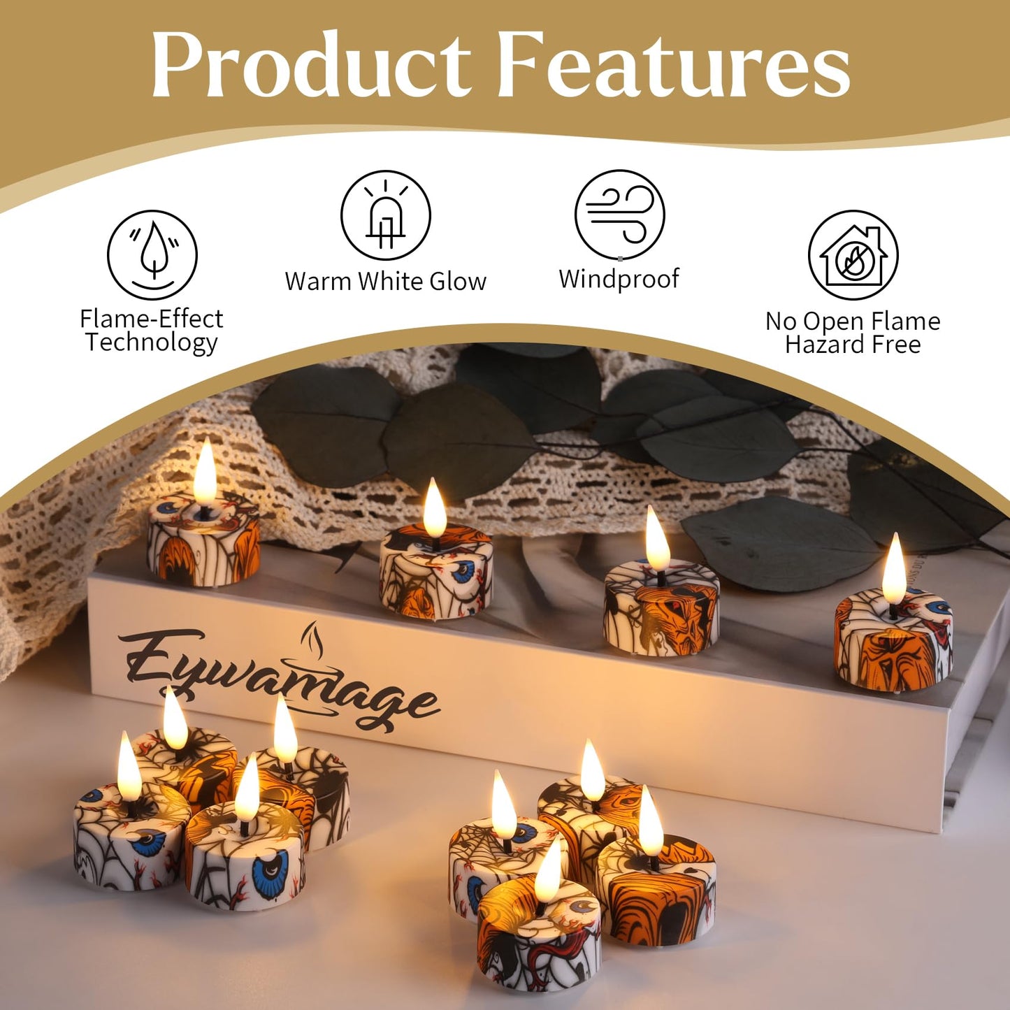 Eywamage Flameless LED Tealights with Remote Set of 12, Cool Pattern Battery Tea Votive Candles Holiday Gift