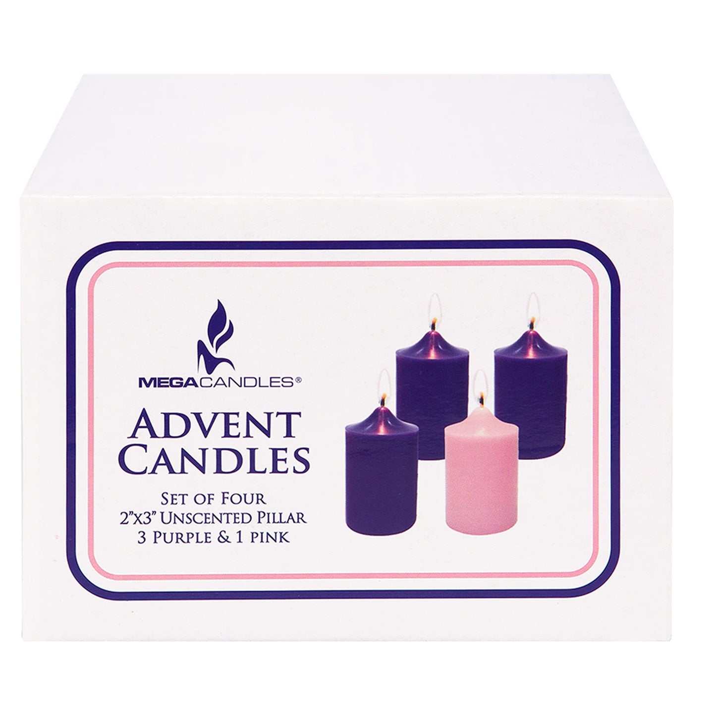 Mega Candles 4 pcs Unscented Christmas Advent Candles Set, Hand Poured Premium Wax Bell Top Round Pillar Candle 2 Inch x 3 Inch, Holidays, Festivities, Devotional, Church, Wreath, Party, Gifts