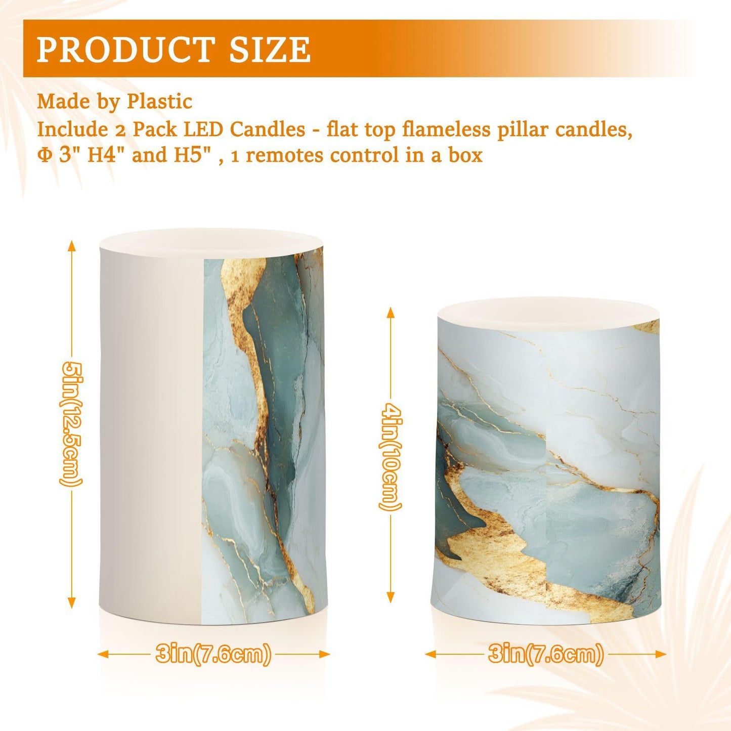 Zathe Flameless Pillar Candle Batteries Led Pillar Candles for Living Room Marble White White