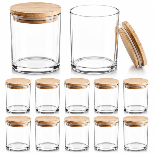 COYACOOL 12PCS Candle Jars for Making Candles, 10 oz Thick Empty Glass Candle Making Jars with Bamboo Lids, in Bulk, Clear