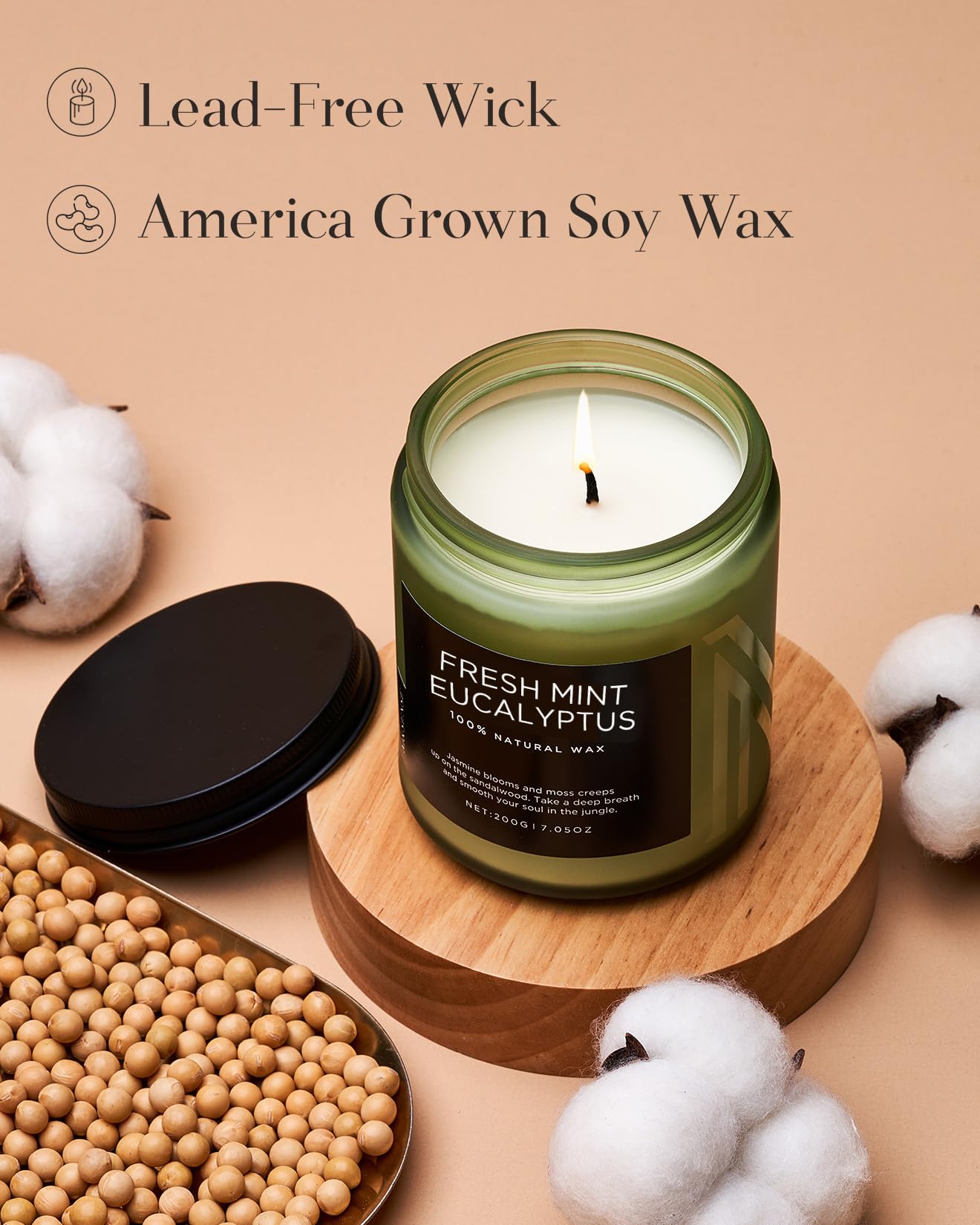 M&SENSE Eucalyptus & Mint Candles for Home Scented, 7.05oz Natural Soy Wax, 50 Hours Clean Burn Non Toxic Aromatherapy Candle, Slow Burning for Stress Relief Meditation Relaxation Spa