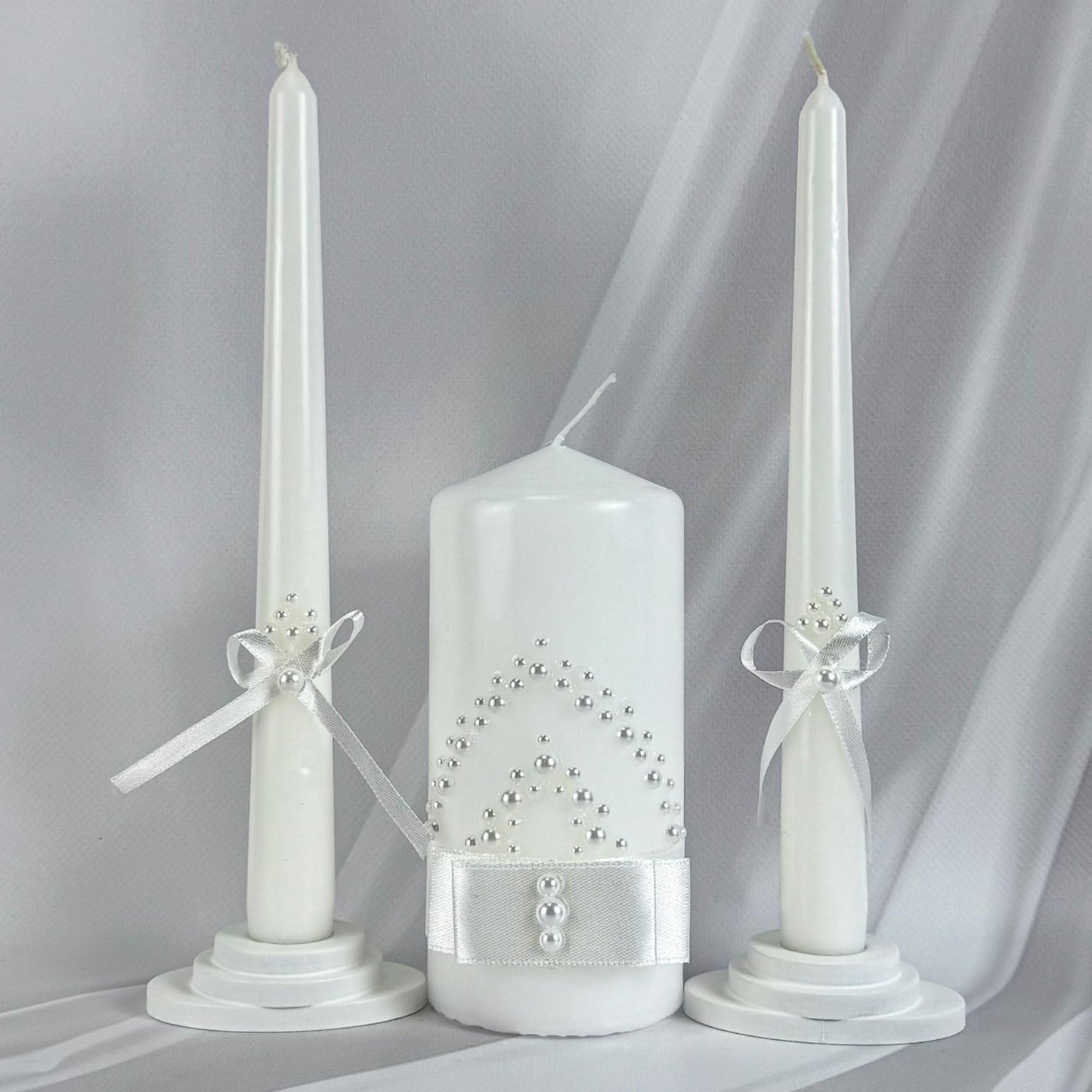 Magik Life Unity Candle Set - Wedding Ceremony & Reception – 6” Pillar & Two 10” Taper Candles – Long Burning Unity Candles for Marriage Ritual – Handmade in USA – White | Satin
