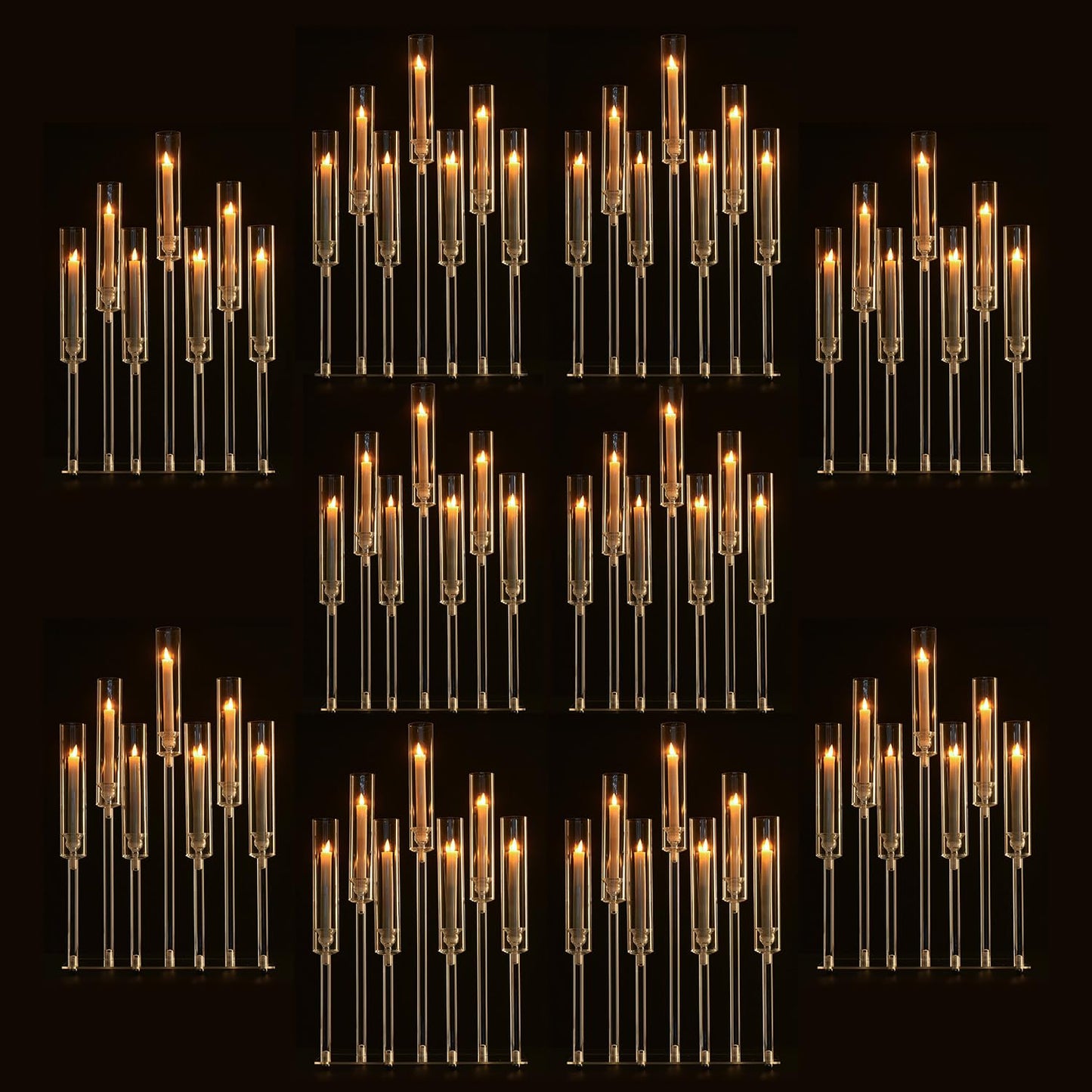 Generic Candelabra 7 Arm Acrylic Candlestick Candle Holder for Wedding Birthday Party Living Room Decor, 4pcs Set 26.5 Inch Tall, 10pcs, Clear
