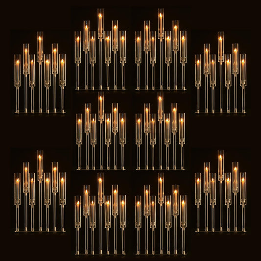 Generic Candelabra 7 Arm Acrylic Candlestick Candle Holder for Wedding Birthday Party Living Room Decor, 4pcs Set 26.5 Inch Tall, 10pcs, Clear