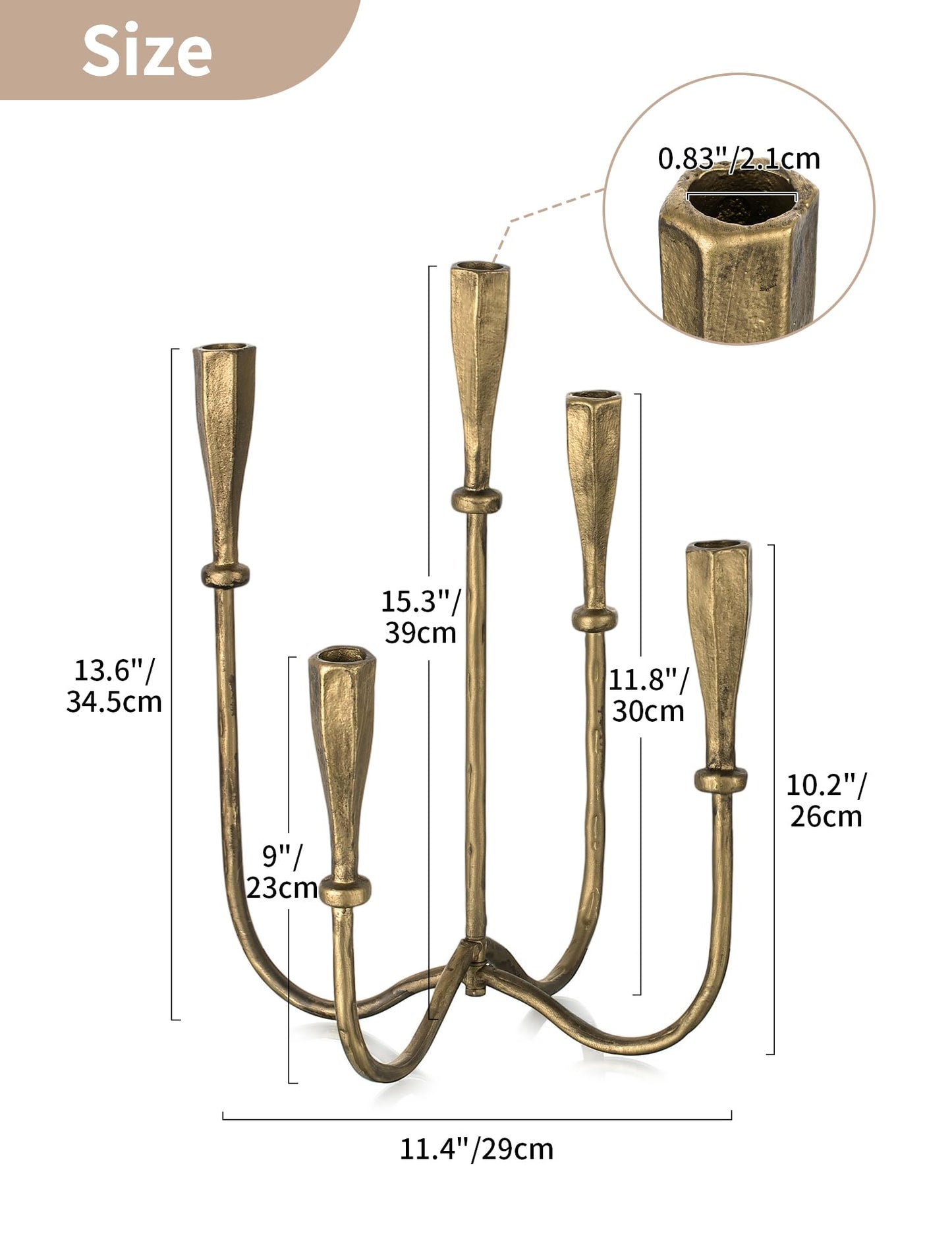 NUPTIO Iron Taper Candle Holders: Gold Tall Candelabra for Candlestick - Antique Brass Candle Stick Holder 5 Arm for Thanksgiving Christmas Fireplace Table Centerpiece
