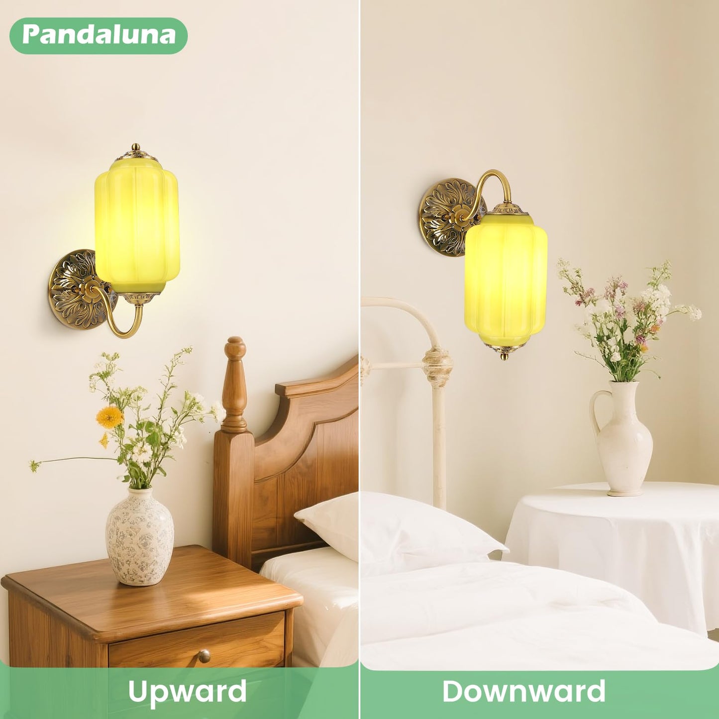 Pandaluna Vintage Wall Sconce, White Milk Glass Light Fixture, 5.5In Art Deco Antique Wall Sconce for Bedroom Bathroom Living Room Hallway Entryway, E12 LED Bulb Included, Antique Gold & White 2 Pack