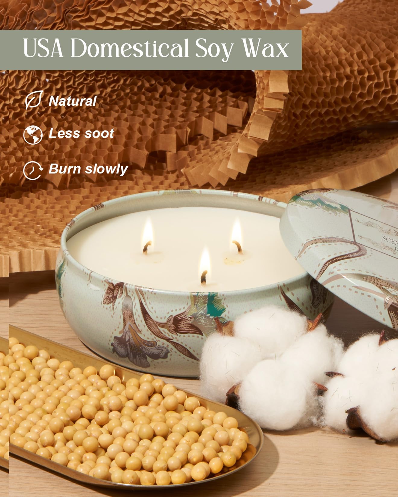 M&SENSE Mint Basil Scented Candles 12oz 40 Hour Long Lasting, 3 Wick Soy Candles for Home Scented, Travel Tin Natural Highly Scented Candle Gift for Women Men