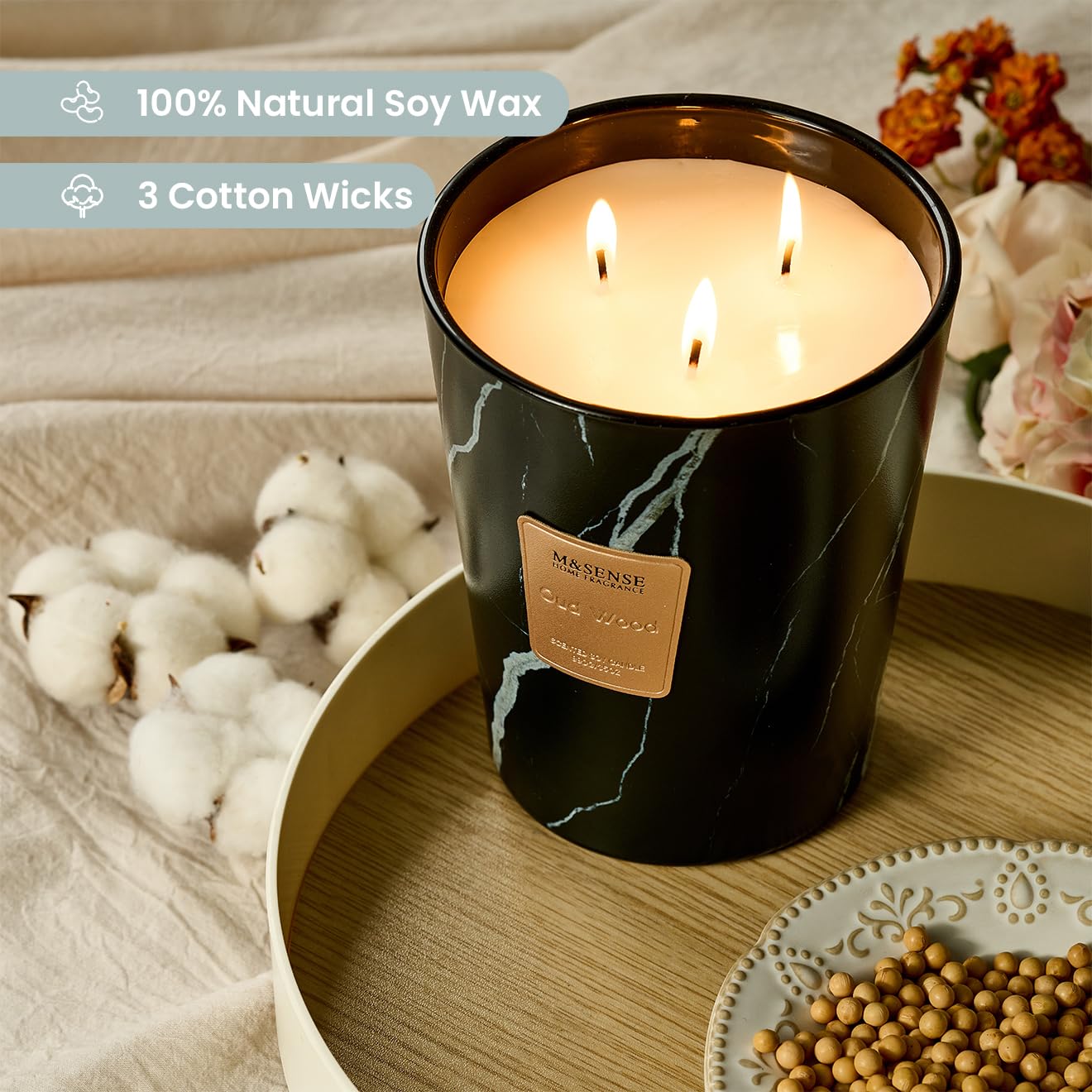 M&SENSE Extra Large Candle OudWood Intense Scented Candle,3 Wick Highly Scented XL Jar Candle,35oz 150H,Candles Gift for Women and Men