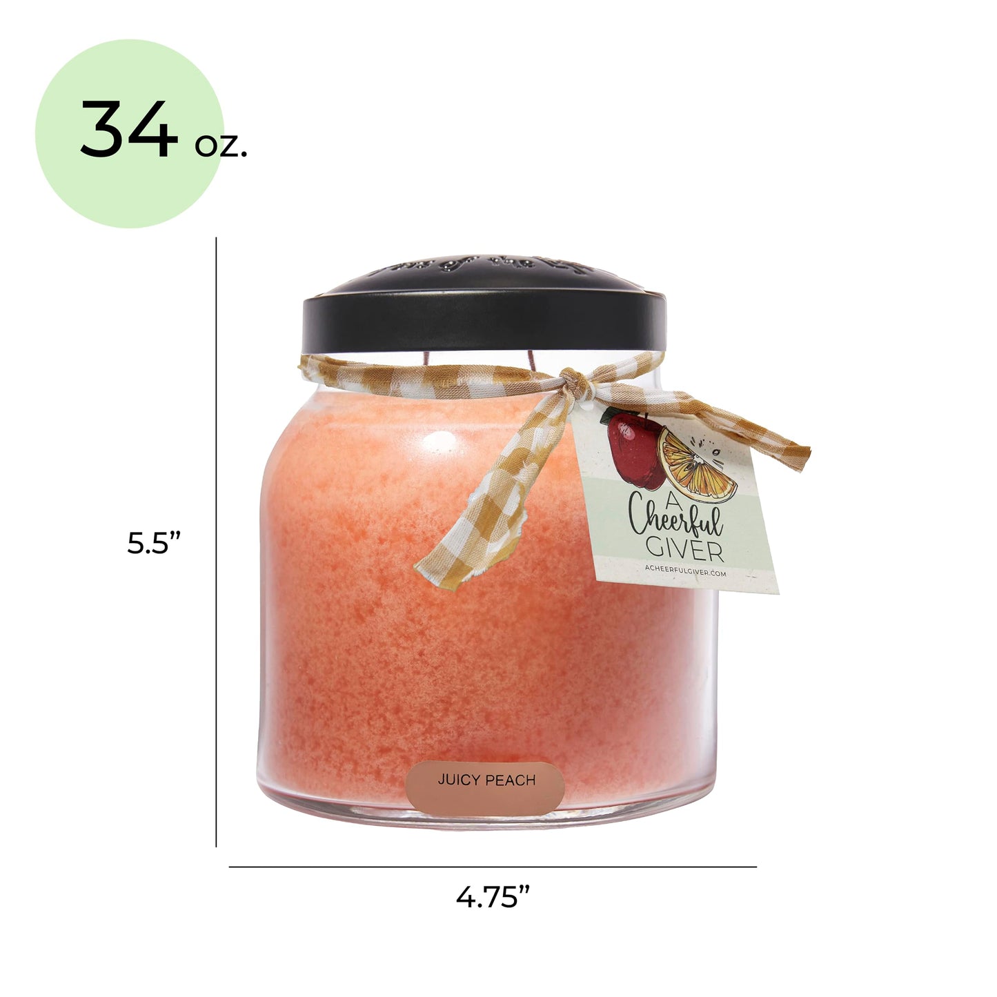 A Cheerful Giver - Juicy Peach Papa Scented Glass Jar Candle (34oz) with Lid & True to Life Fragrance Made in USA