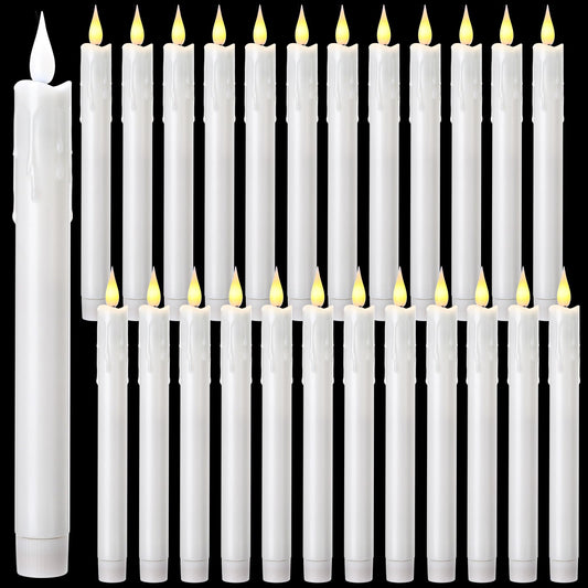 Baquler 24 Pcs 8.9 Inch Flameless Taper Candles Dripless Battery Operated LED Flickering Candlesticks Window Candle with 3D Flickering Flame for Easter Home Wedding Dinner Church Decor