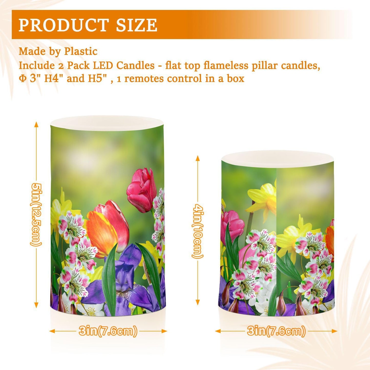 Eionryn Spring Flowers Daffodil Tulips Flameless Candles Summer Floral Sunrise Battery Operated LED Candles with Remote Timer Electric Candles for Home Party Decor 2pcs